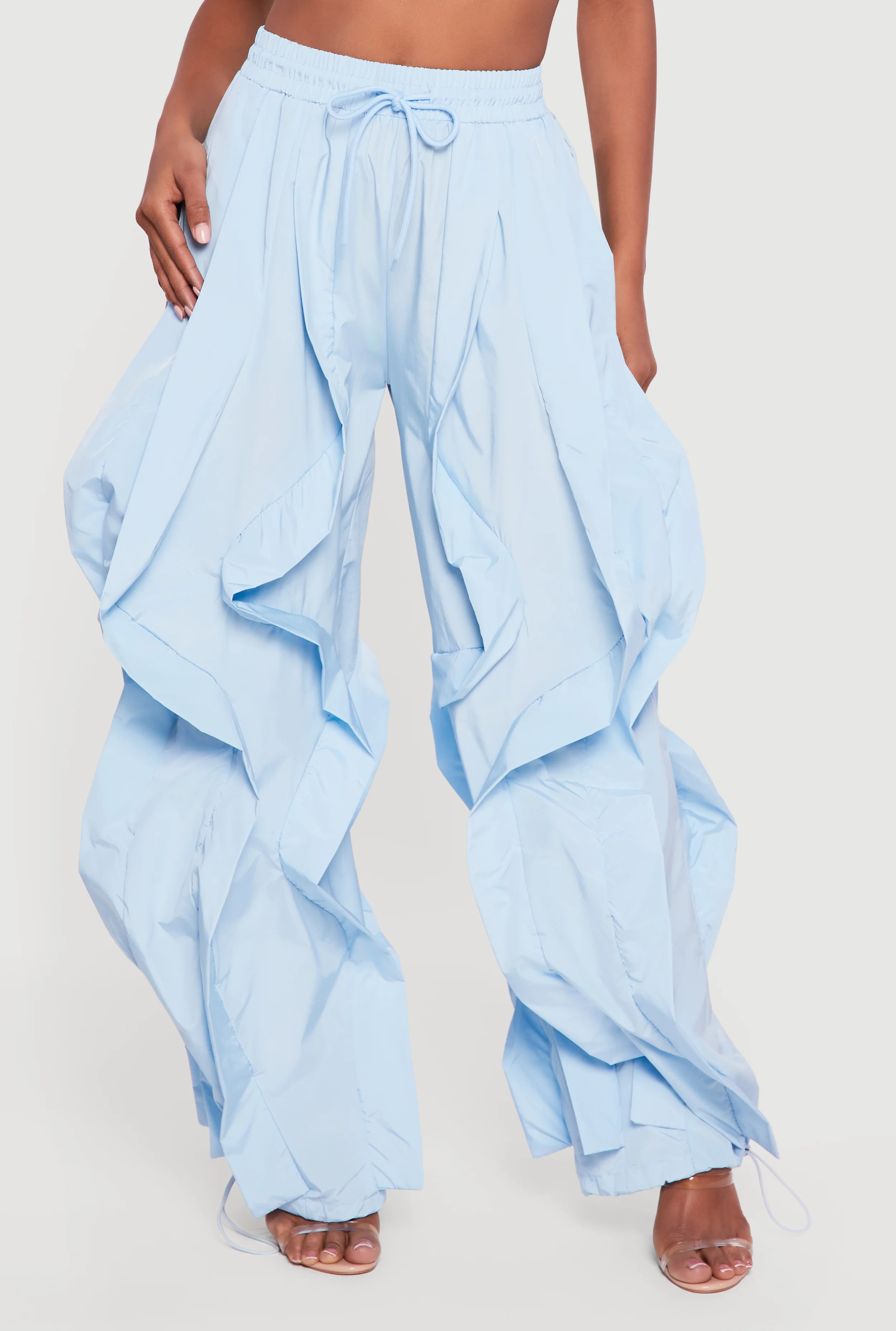 Drawstring Waist Ruffle Parachute Pants - Image 3
