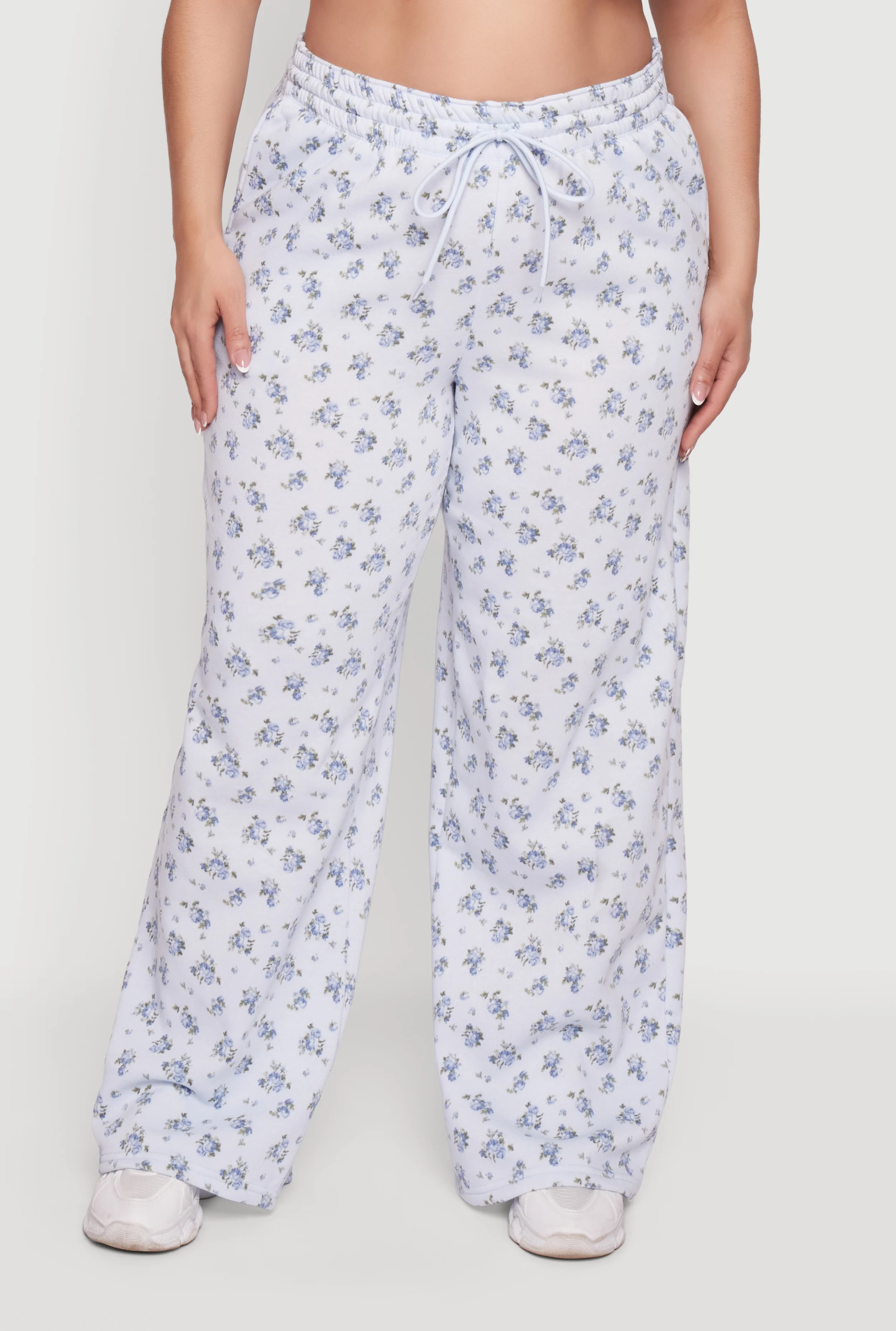 Plus Size Ditsy Floral Print High Waisted Sweatpants - Image 3