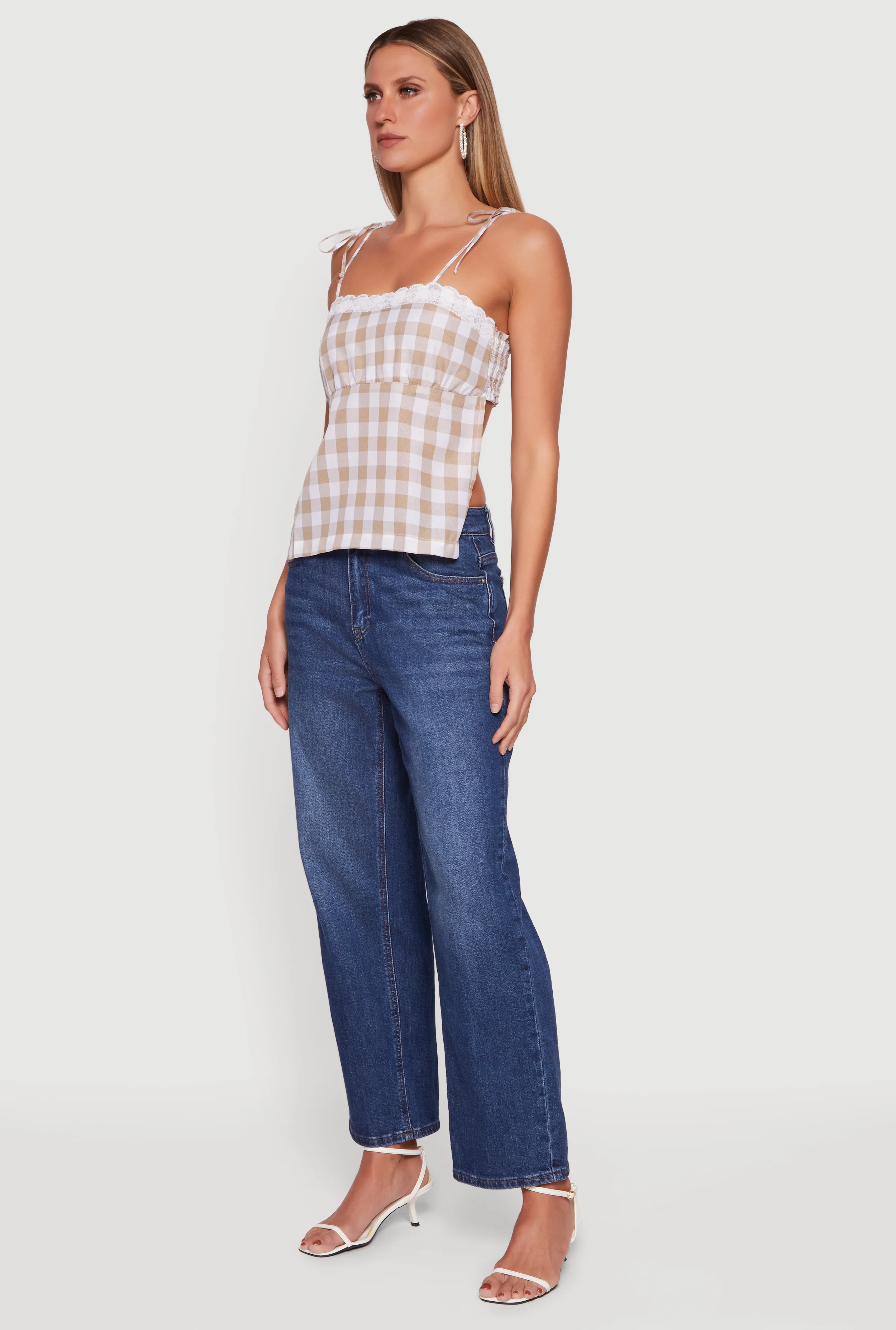 Gingham Tie Shoulder Open Back Cami - Image 3