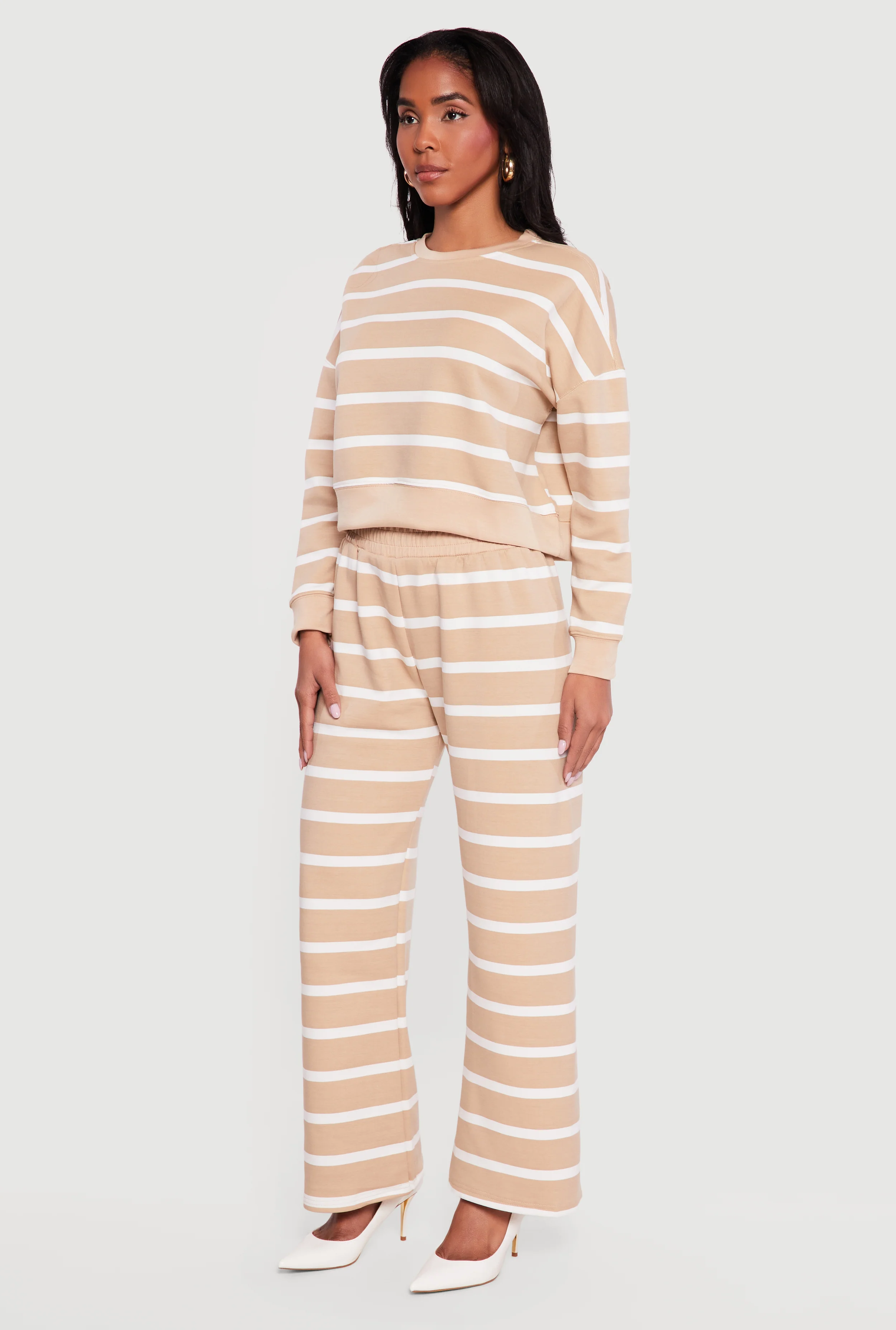 Striped Long Sleeve Crew Neck Pullover Sweatshirt - Image 3
