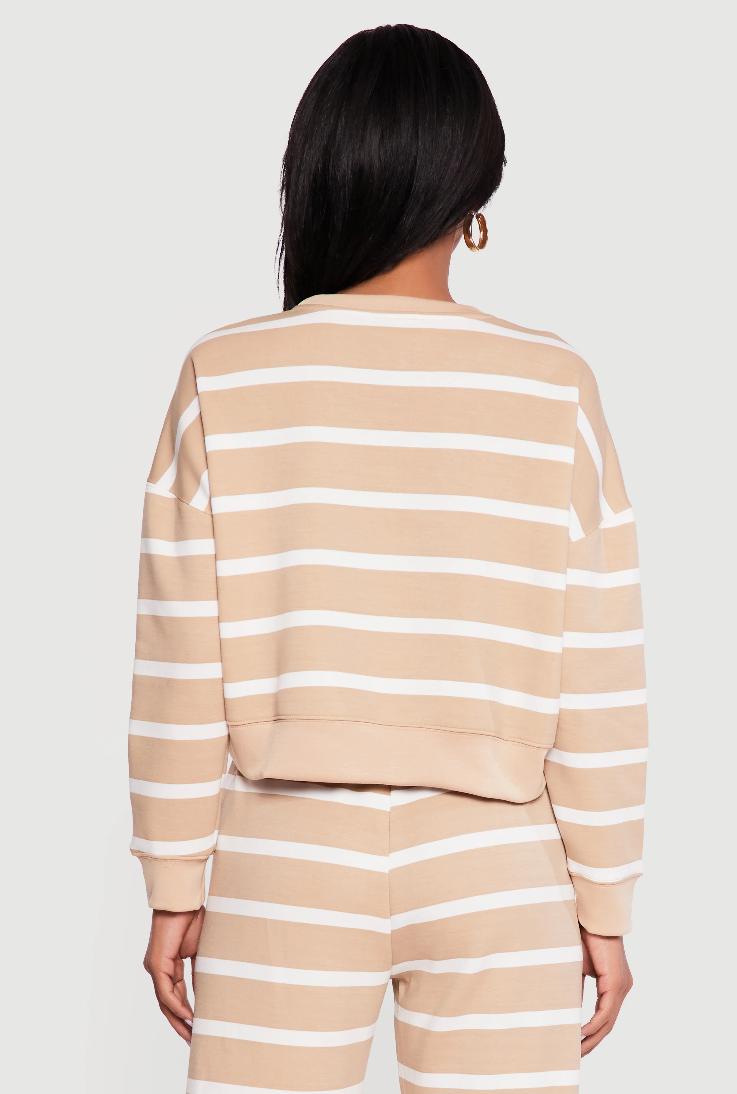 Striped Long Sleeve Crew Neck Pullover Sweatshirt - Image 5