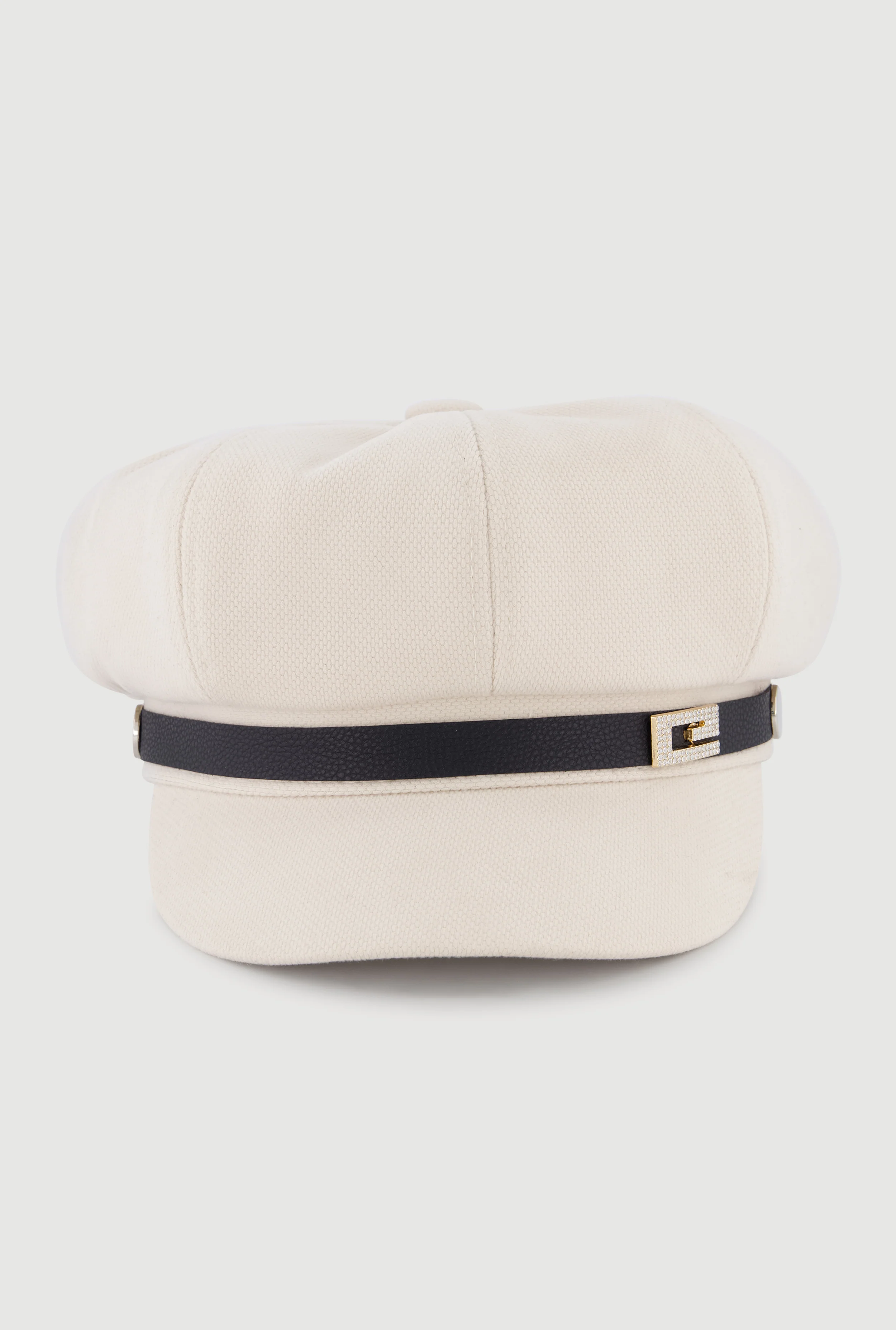 Rhinestone Pendant Faux Leather Trim Cabbie Hat - Image 5