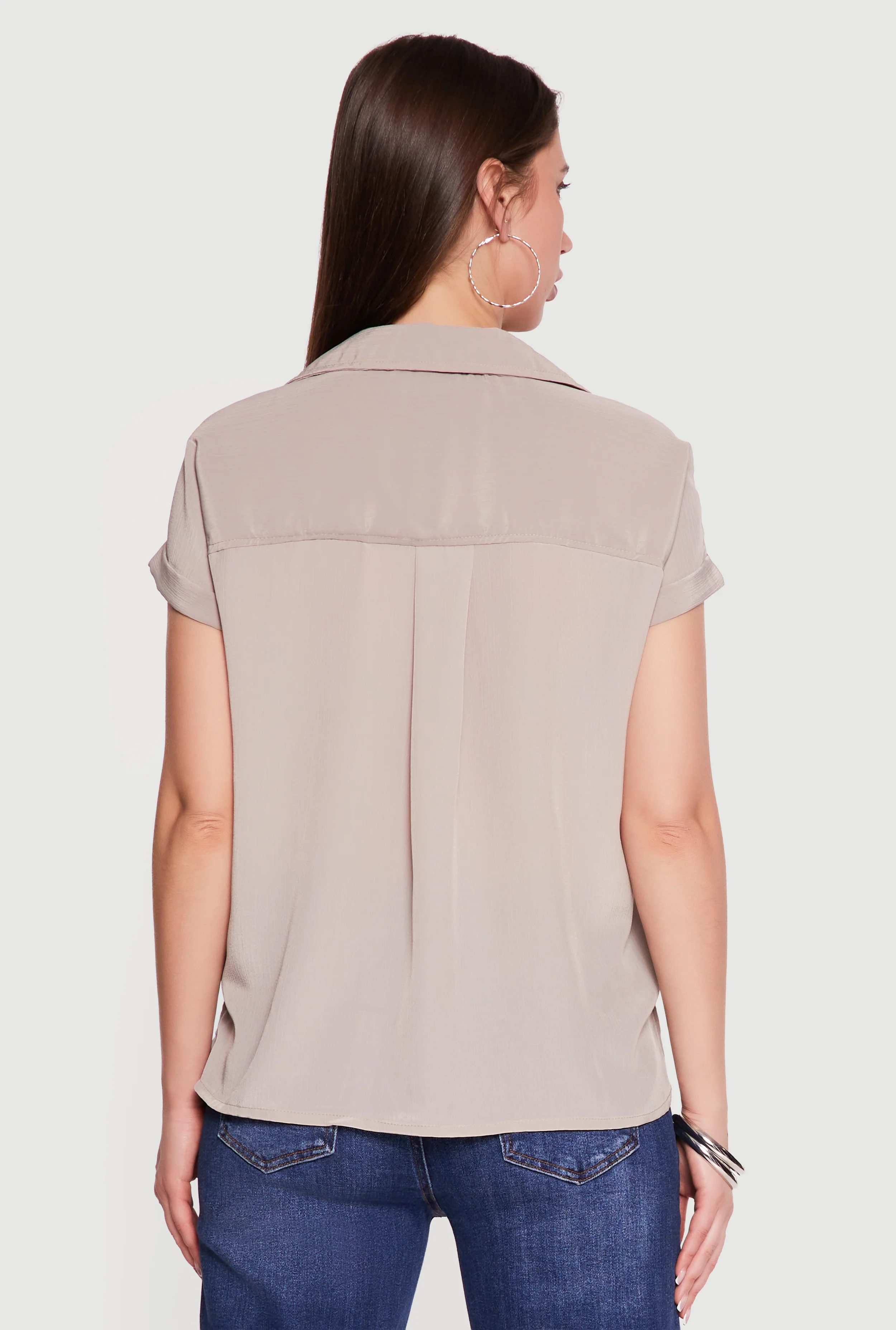 Solid Textured Knit Short Sleeve Button Front Shirt - Image 5