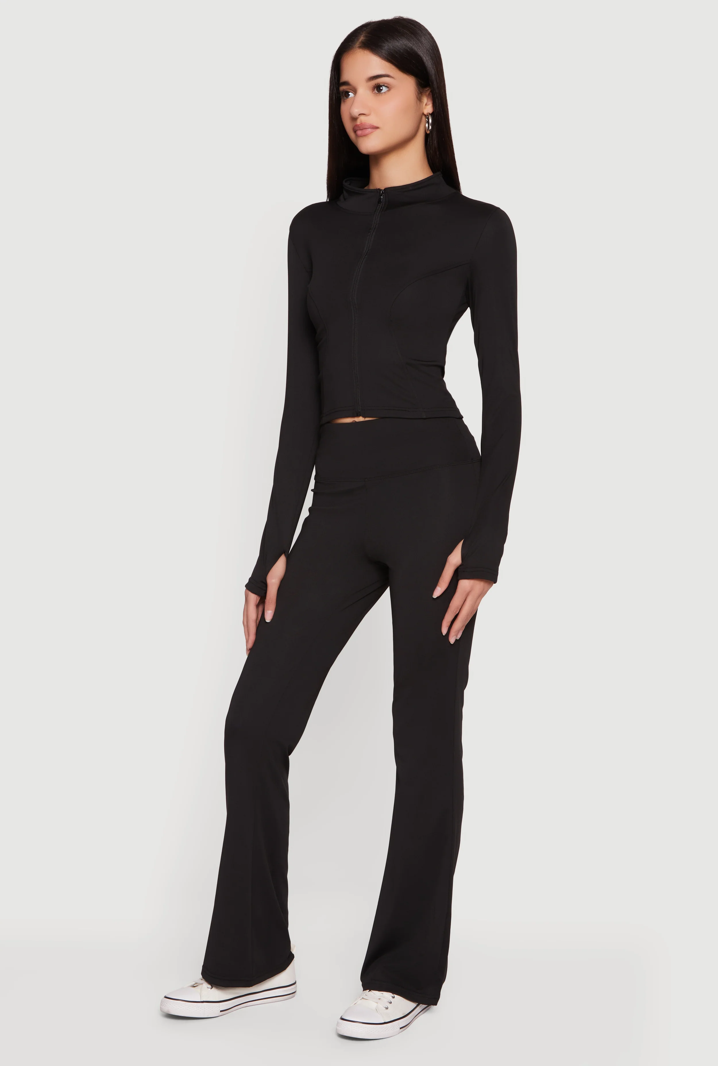 Cropped Mock Neck Zip Front Jacket with Thumb Holes - Image 3