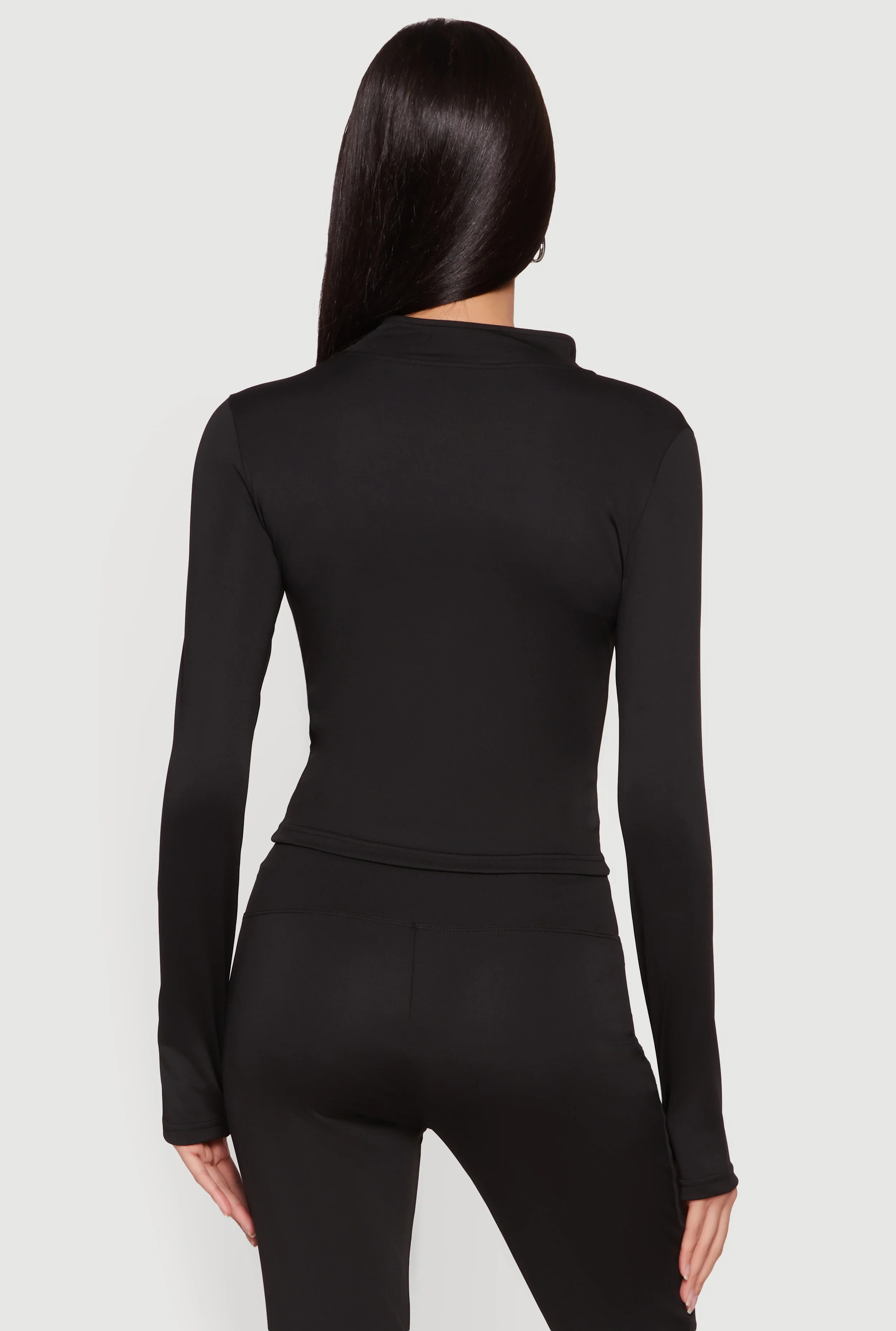Cropped Mock Neck Zip Front Jacket with Thumb Holes - Image 5