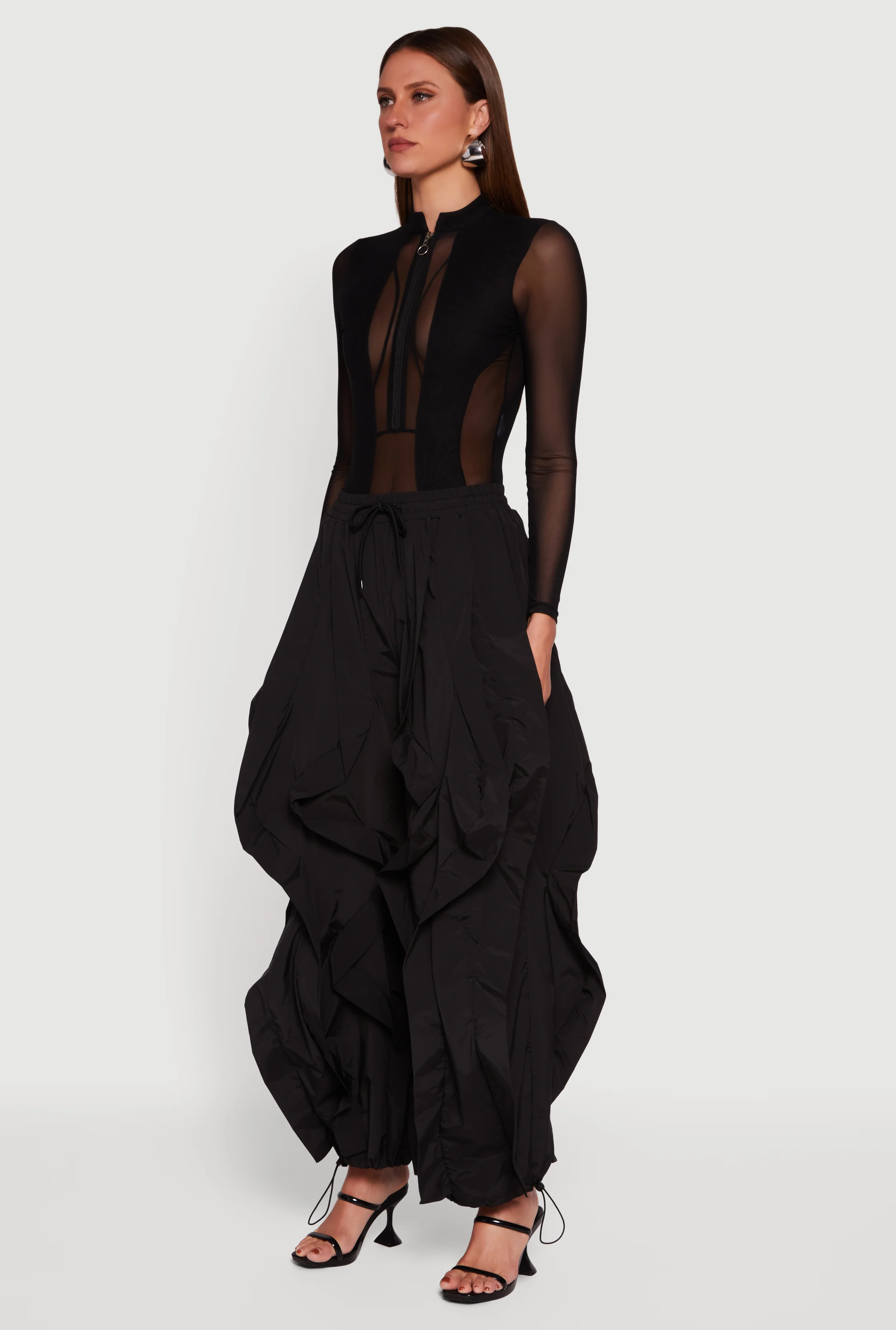 Drawstring Waist Ruffle Parachute Pants - Image 3
