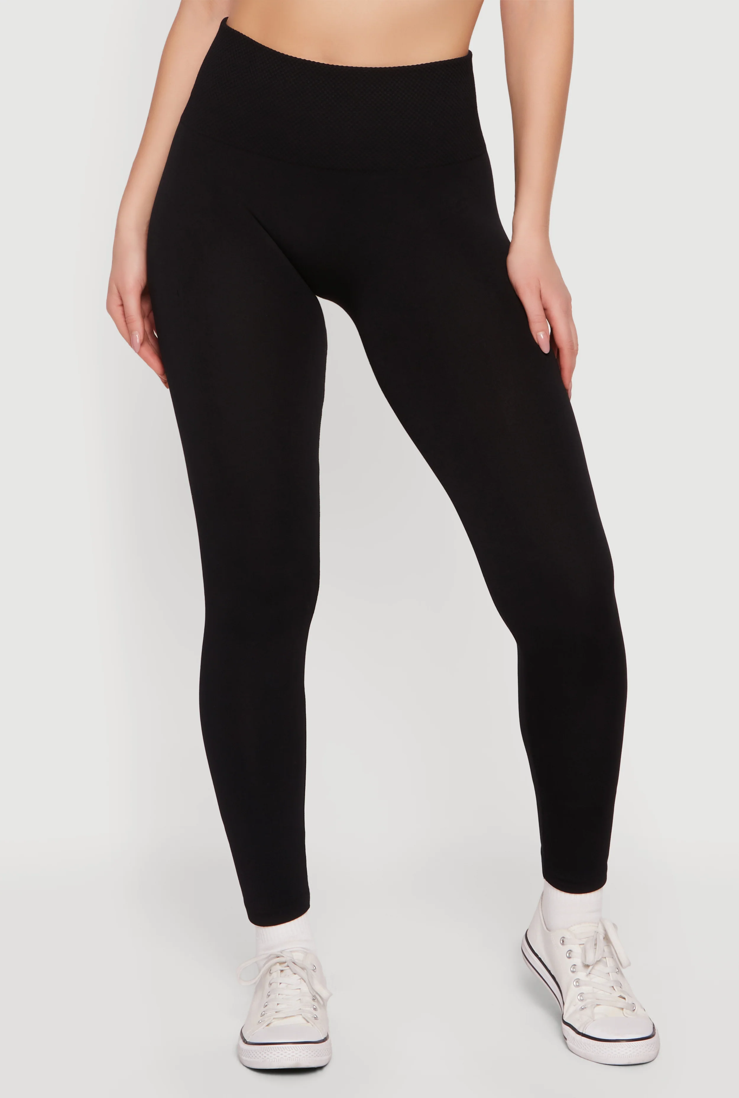 Fleece Lined Waffle Knit Waist Leggings - Image 3