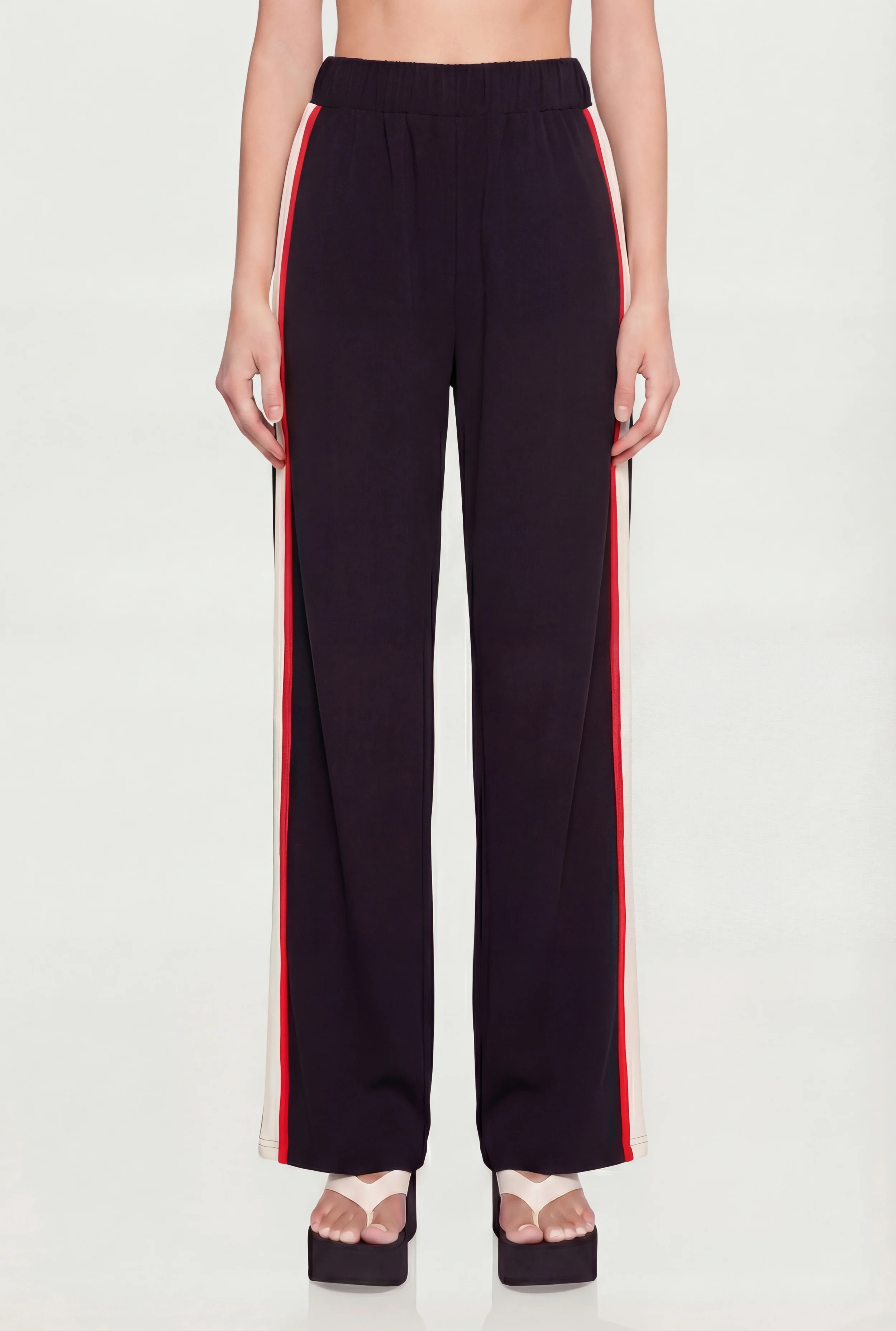 High Waisted Wide Leg Side Stripe Track Pants - Image 3