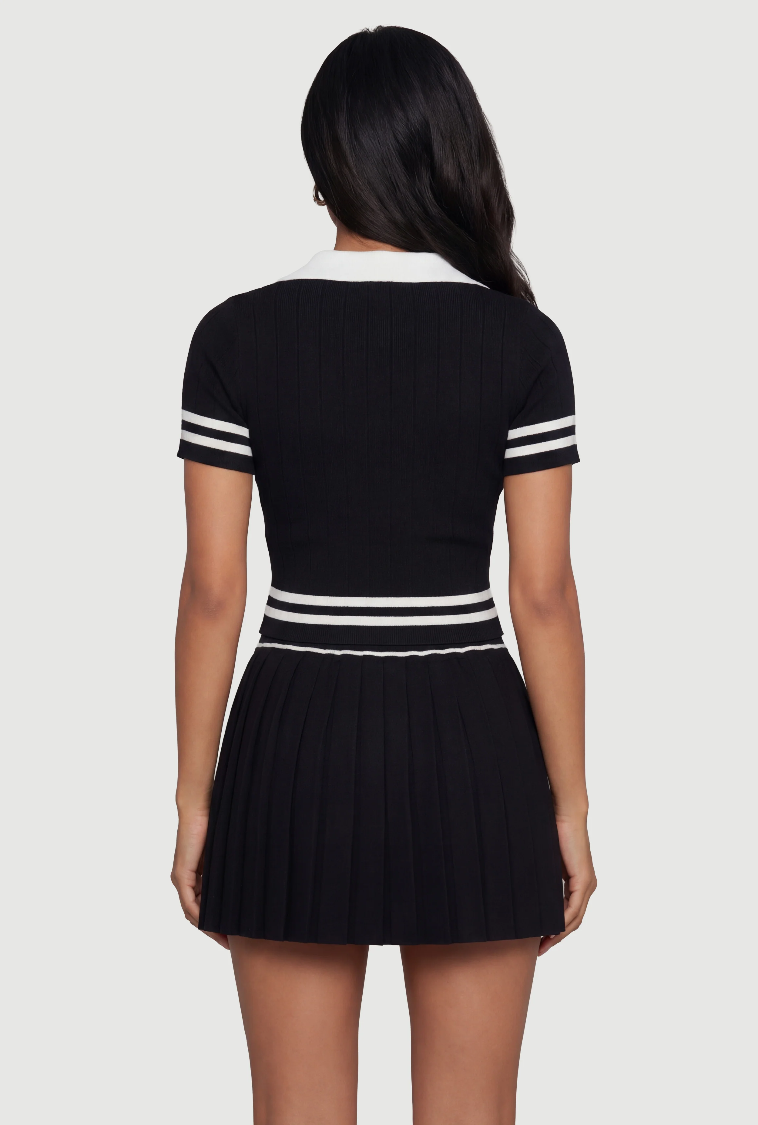 Initial B Varsity Stripe Crop Polo Top - Image 5