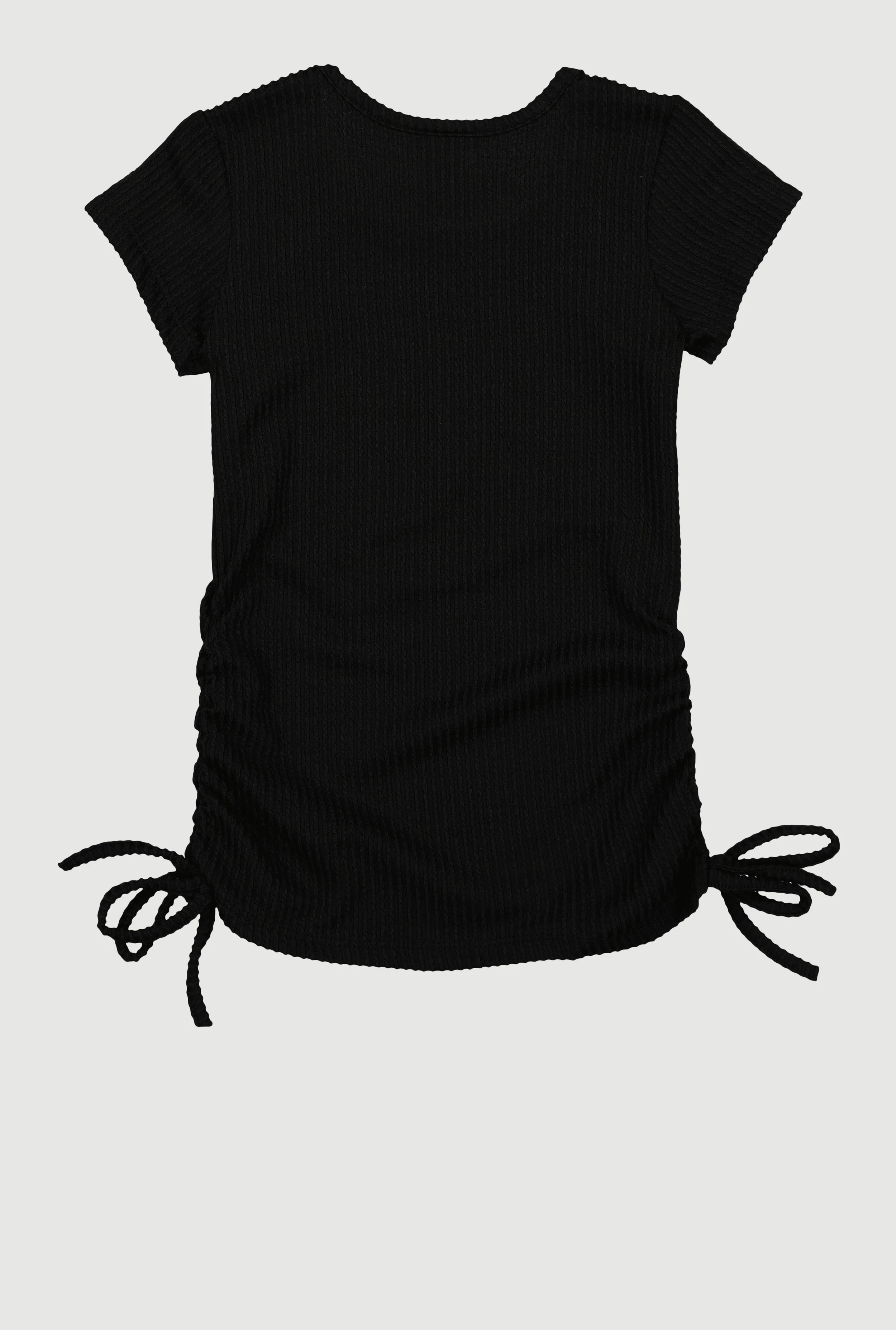 Little Girls Ribbed Knit Ruched Top with Cherry Necklace - Image 3