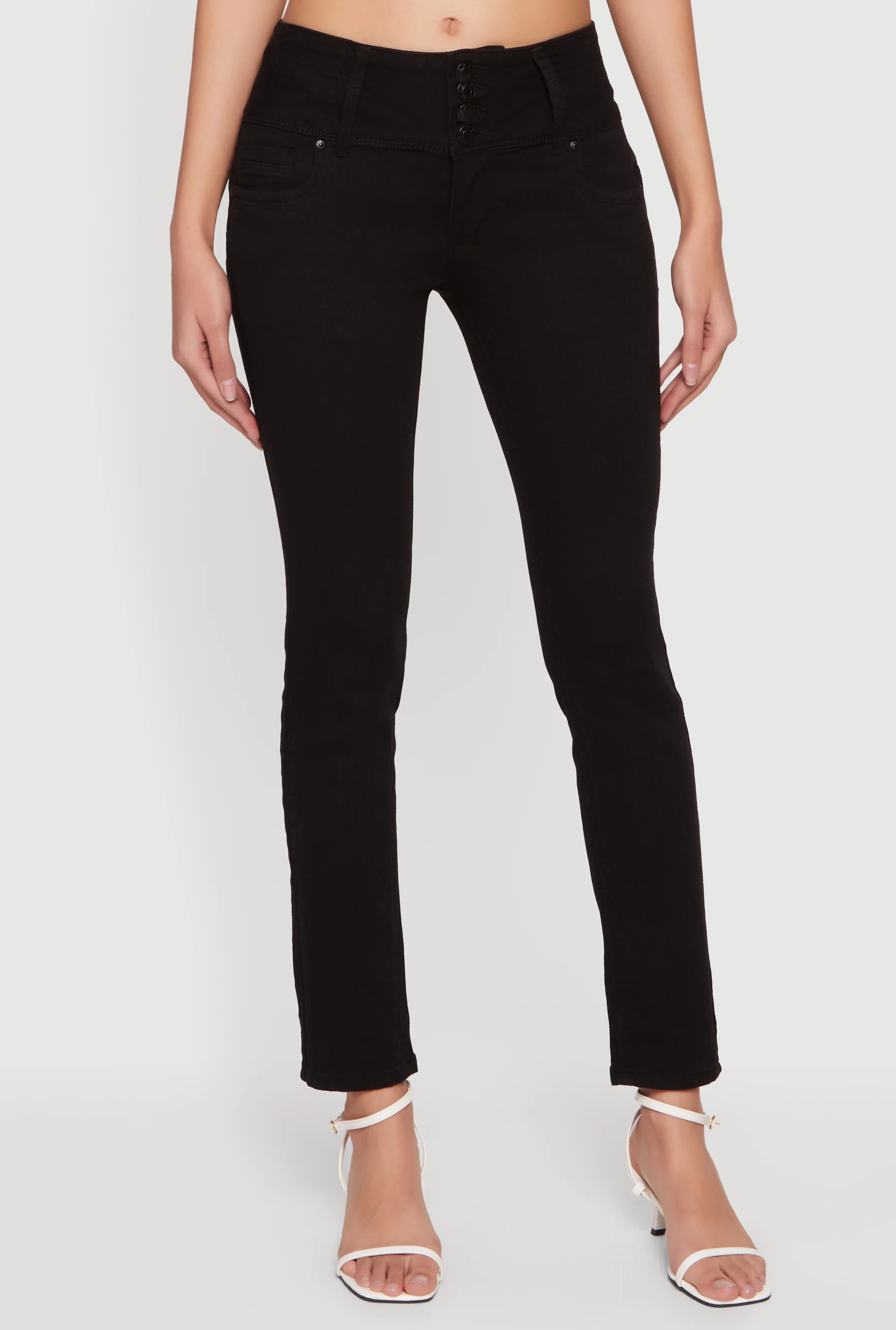 Mid Rise 4 Button Skinny Jeans - Image 3