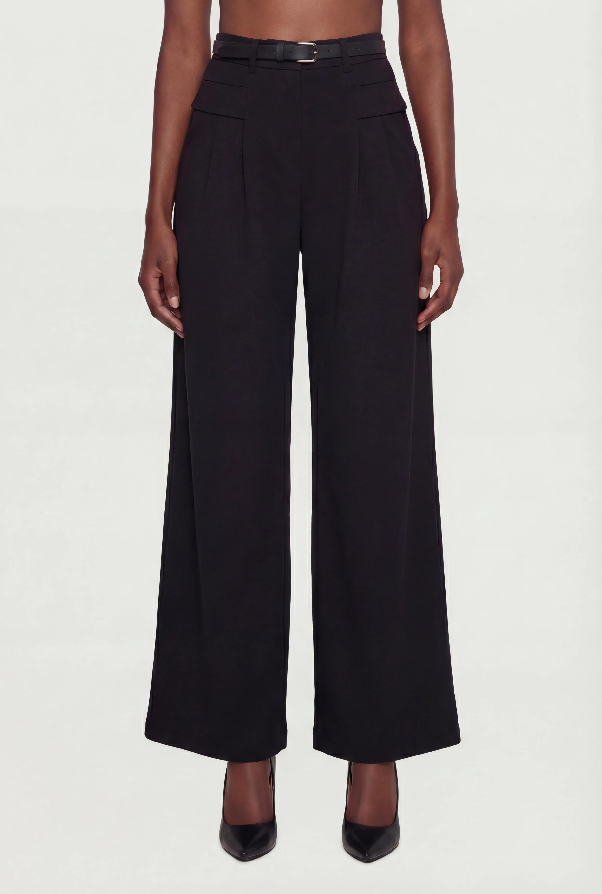 Pleated Wide Leg Dress Pants with Belt - Image 3