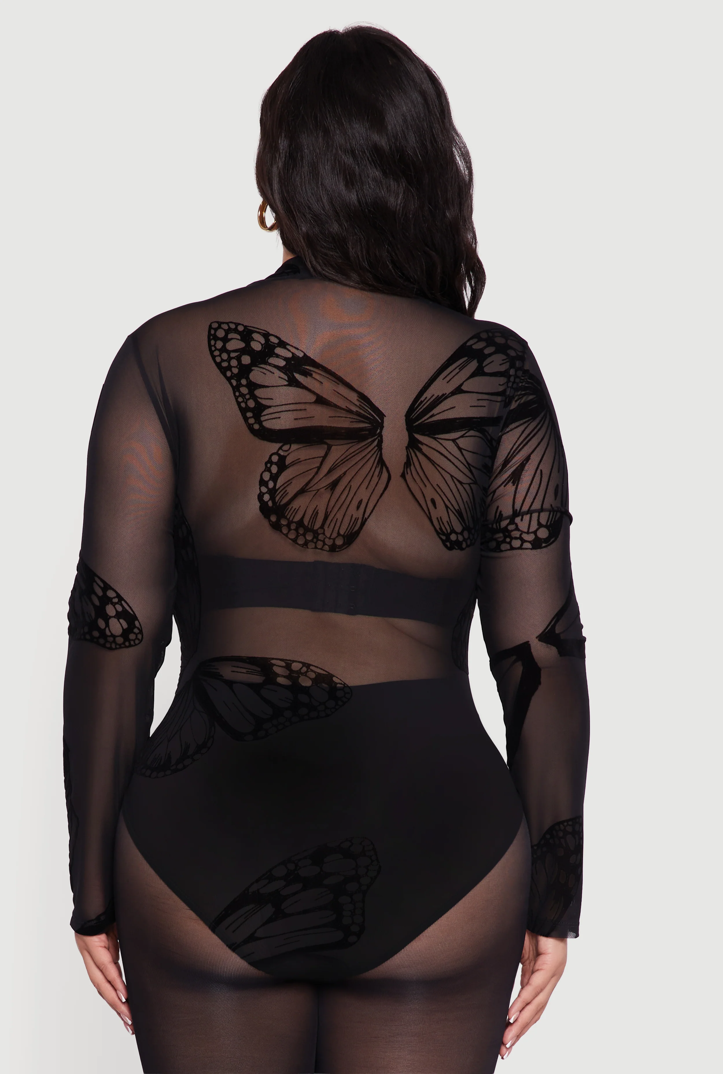 Plus Size Butterfly Print Velvet Burnout Bodysuit - Image 6