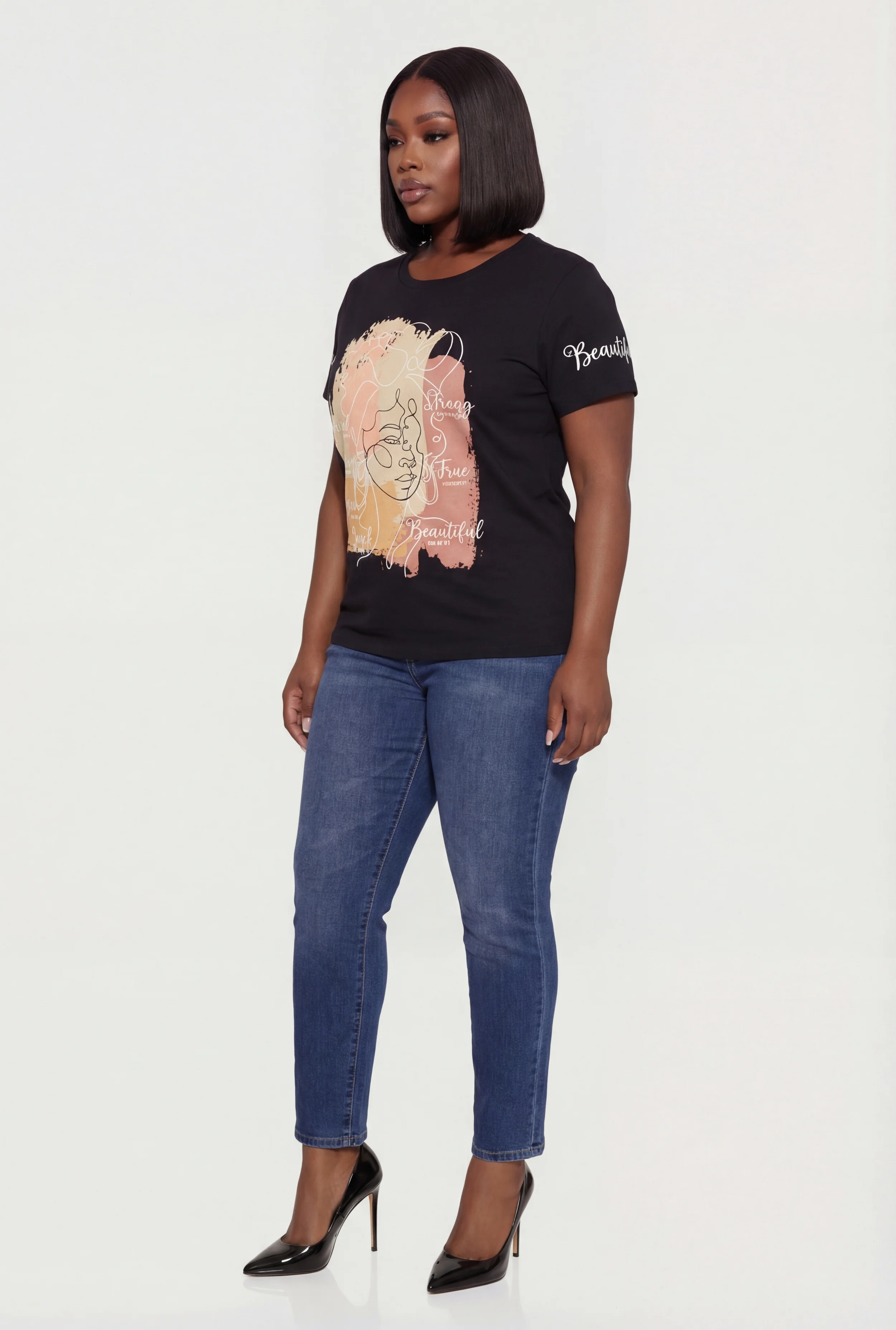 Plus Size Face Contour Graphic Tee - Image 3