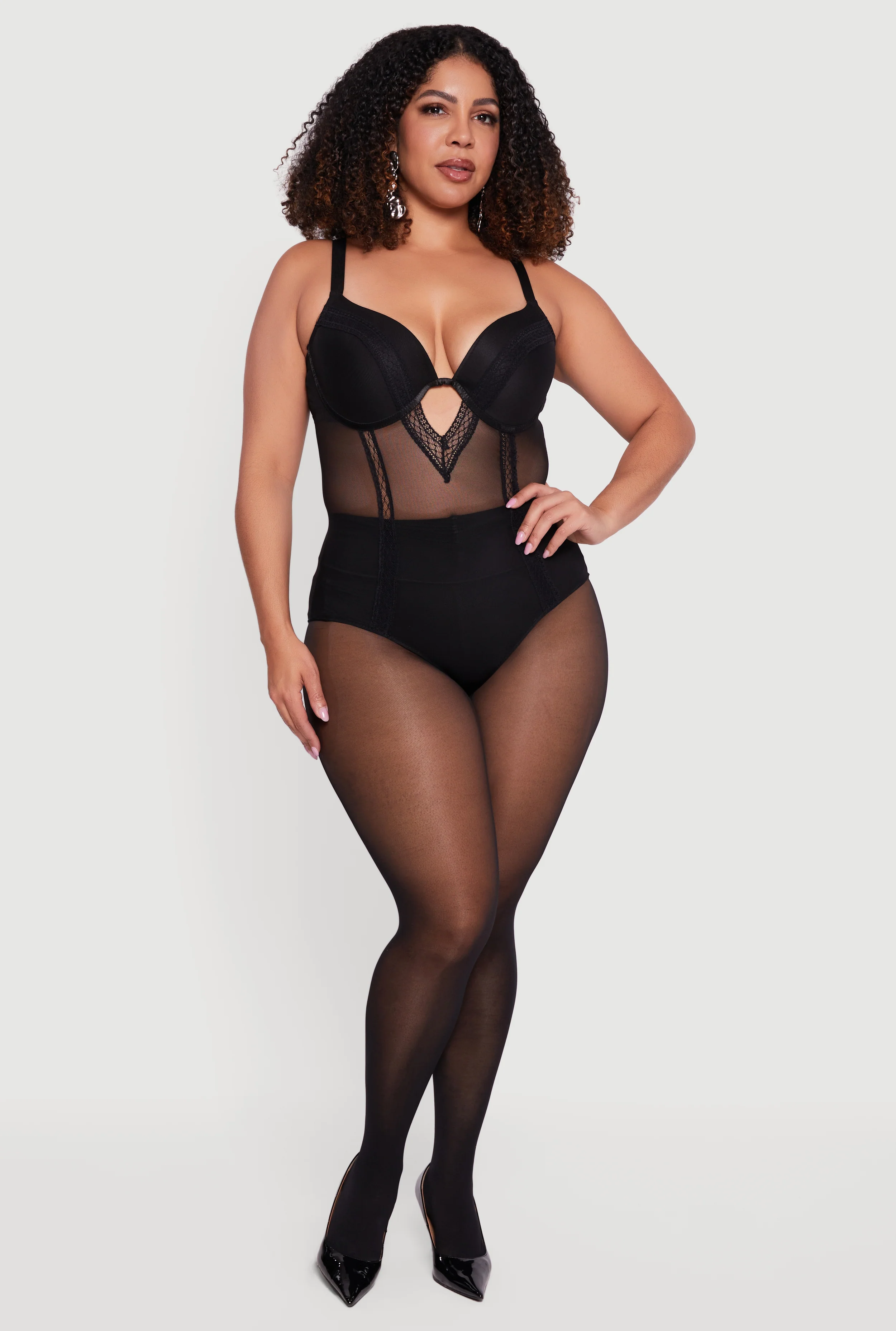 Plus Size Keyhole Detail Mesh Bodysuit - Image 3