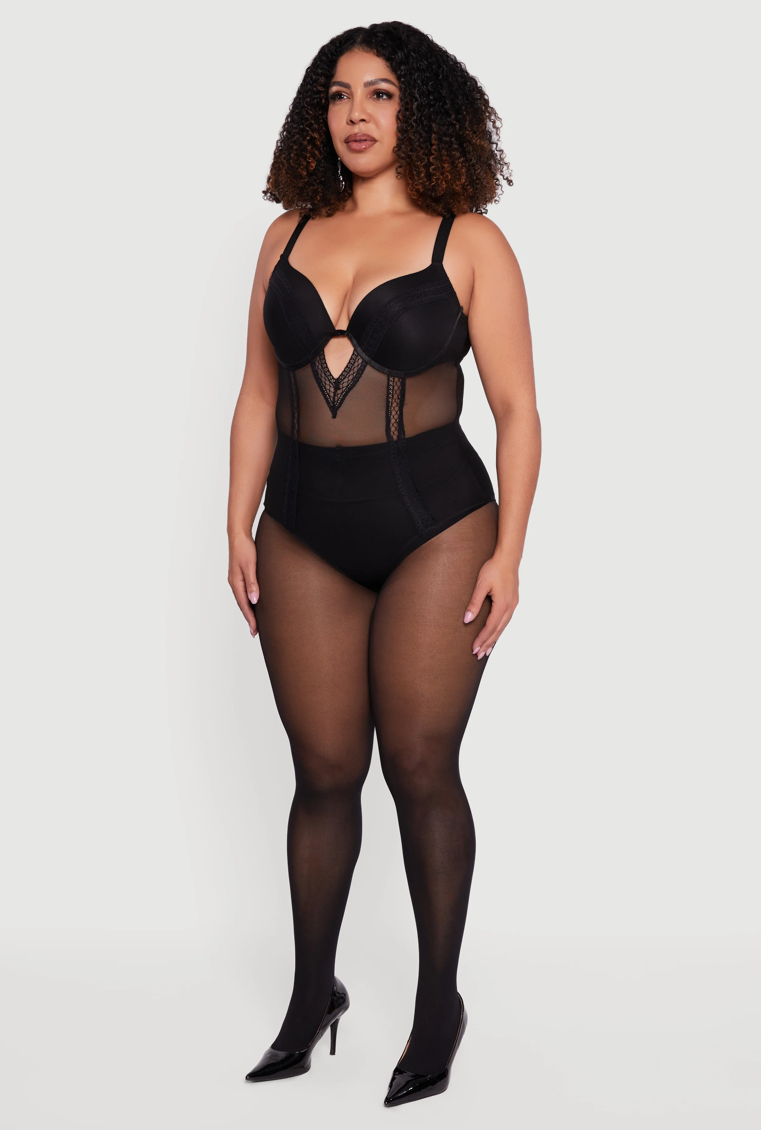 Plus Size Keyhole Detail Mesh Bodysuit - Image 5