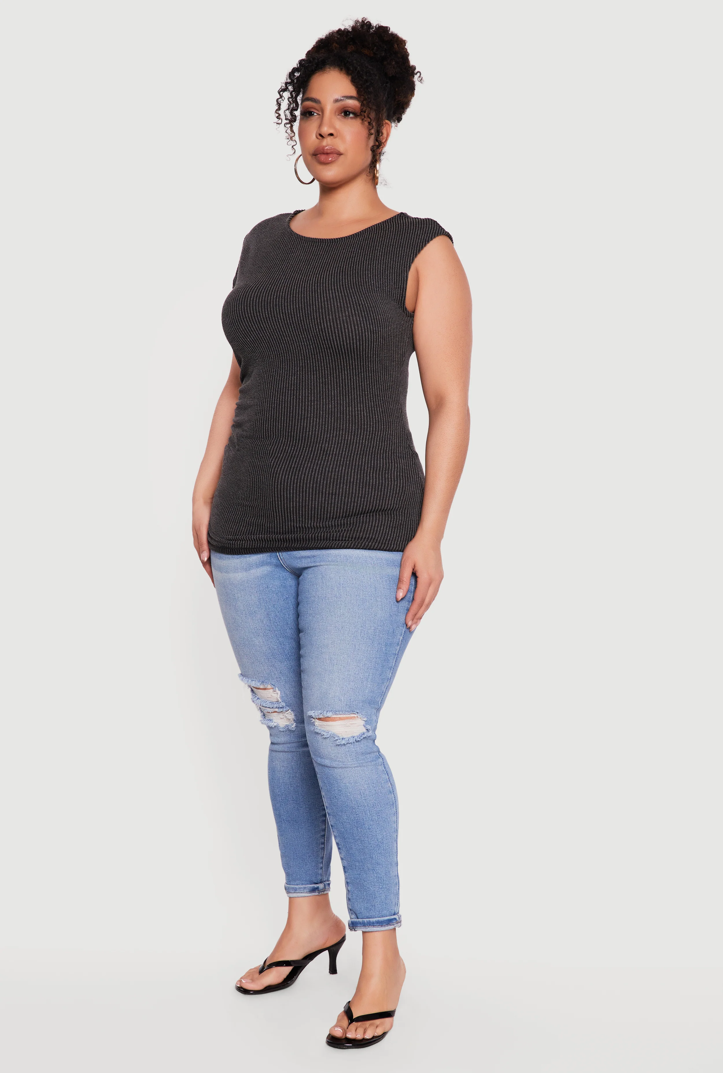 Plus Size Side Ruched Ribbed Knit Top - Image 3