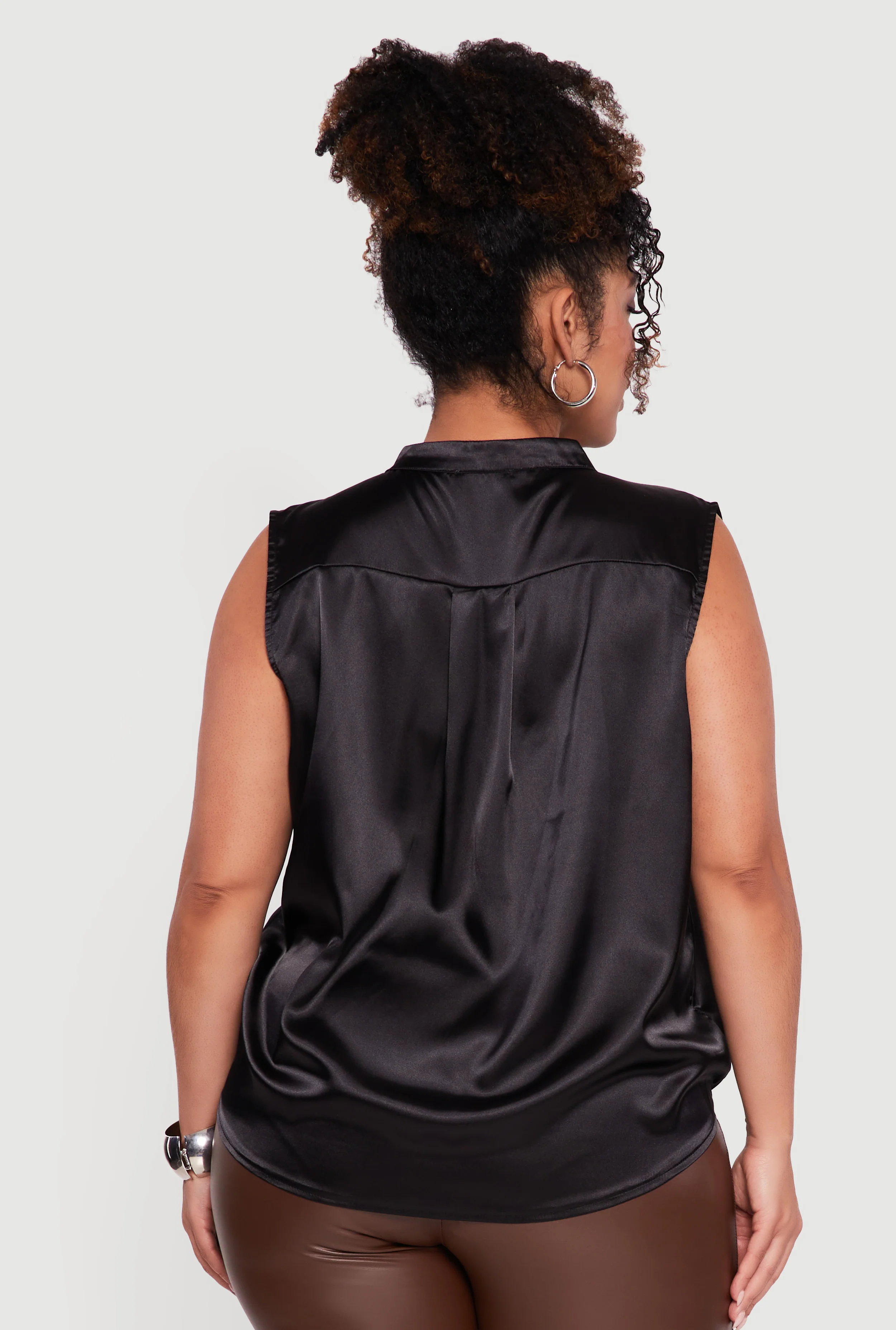 Plus Size Sleeveless Notch Neck Satin Faux Wrap Top - Image 5
