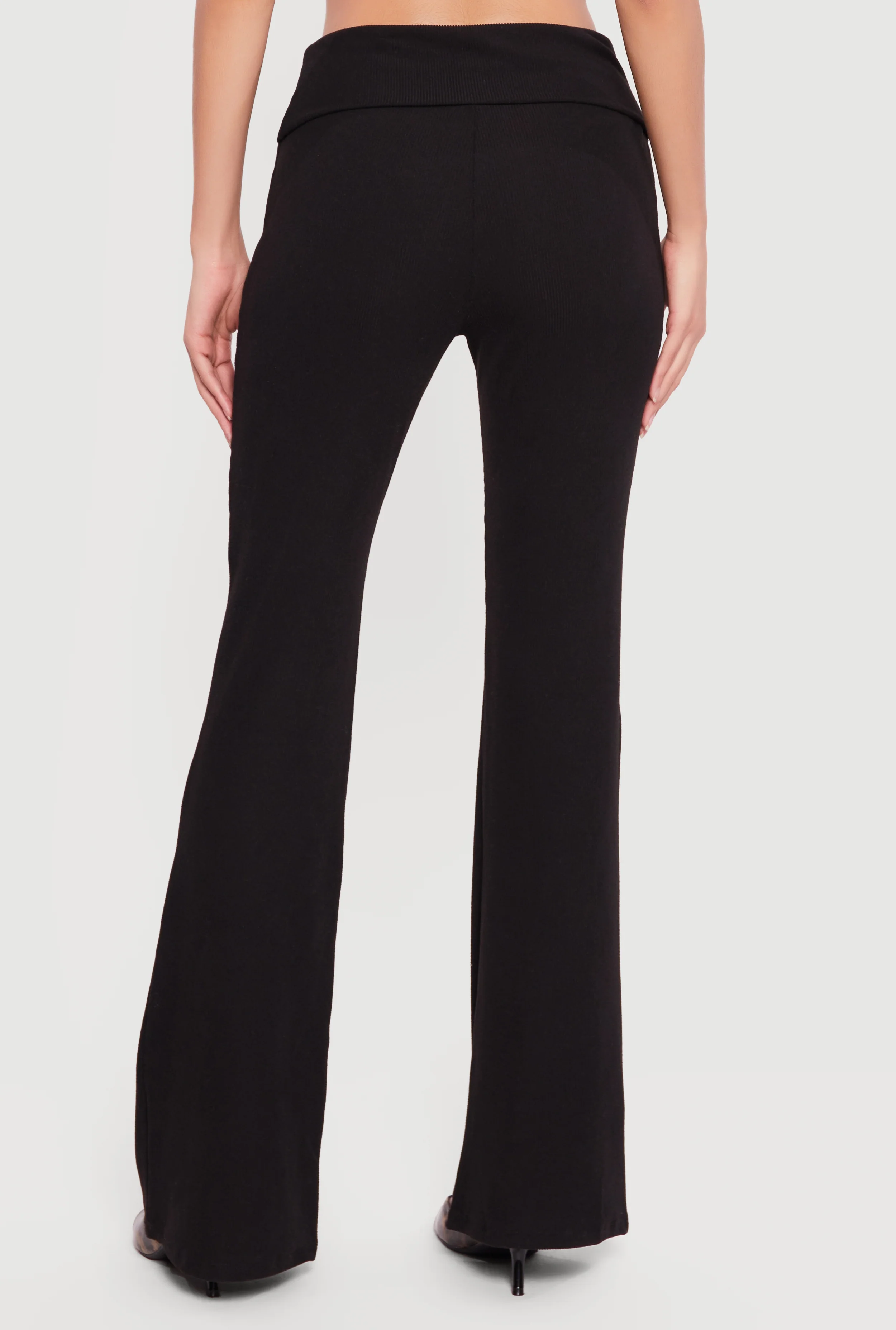 Ribbed Knit Fold Over Flare Leg Pants - Image 5