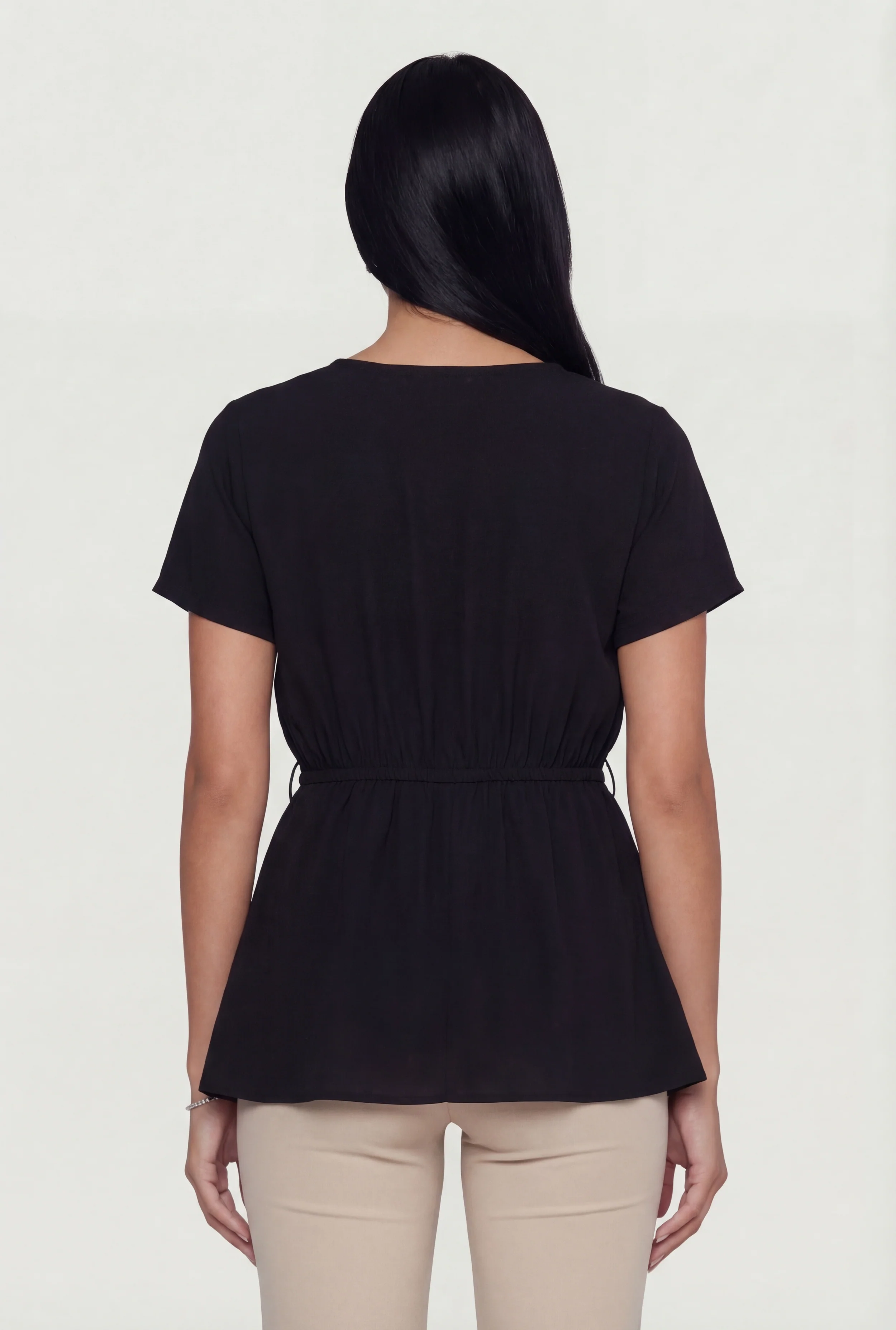 Ruched Half Button Front Short Sleeve Top - Image 5