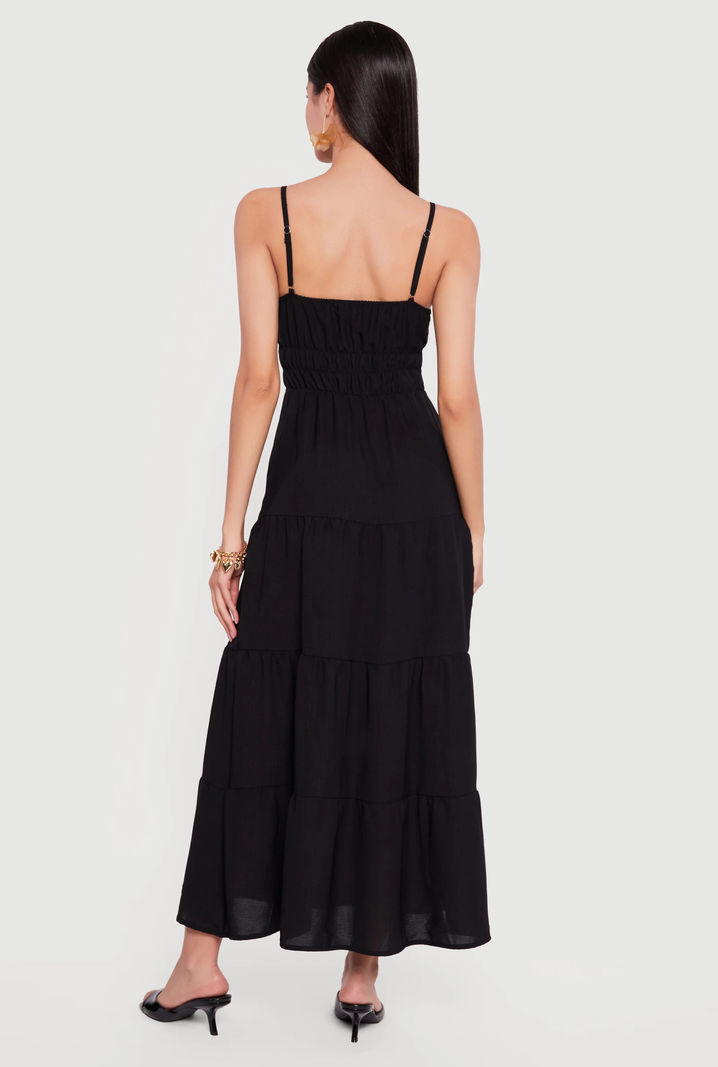 Solid Crepe Knit Tiered Maxi Dress - Image 3