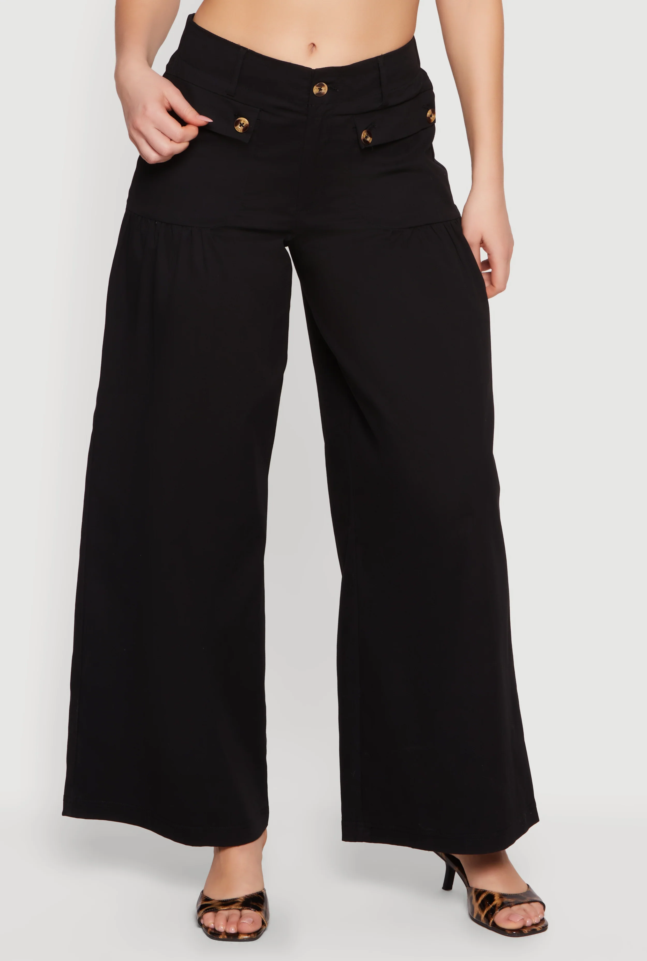 Solid Twill Wide Leg Palazzo Pants - Image 3