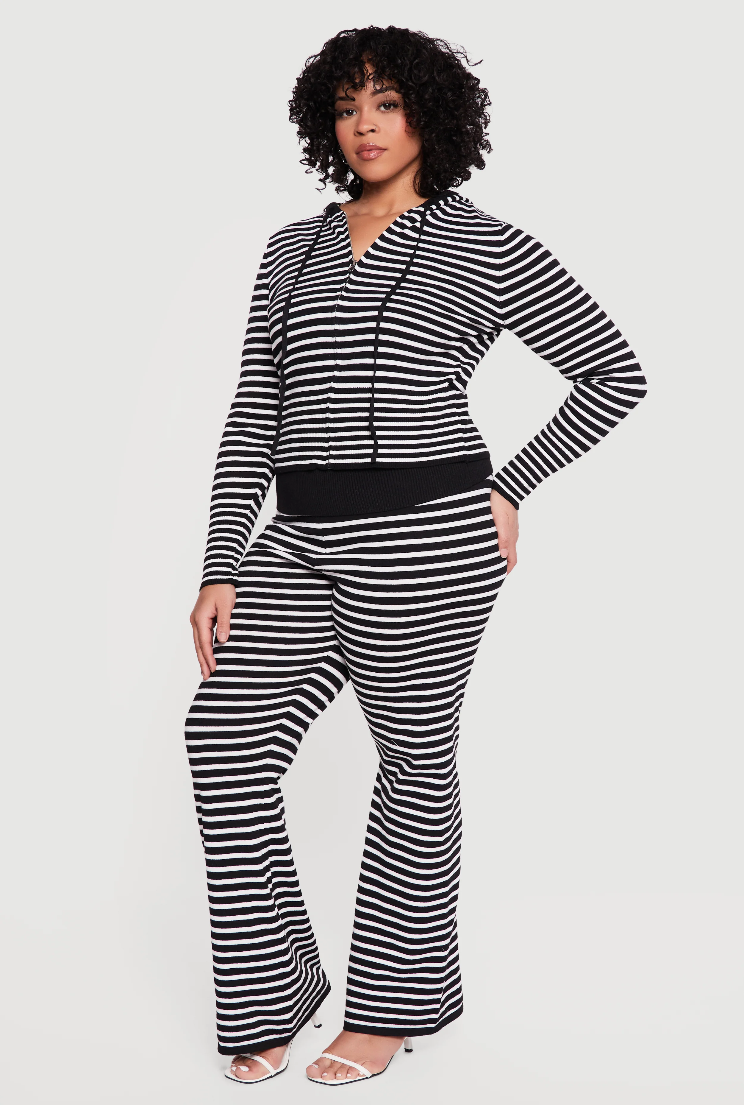 Plus Size Almost Famous Striped Rib Knit Zip Front Hoodie - Image 3