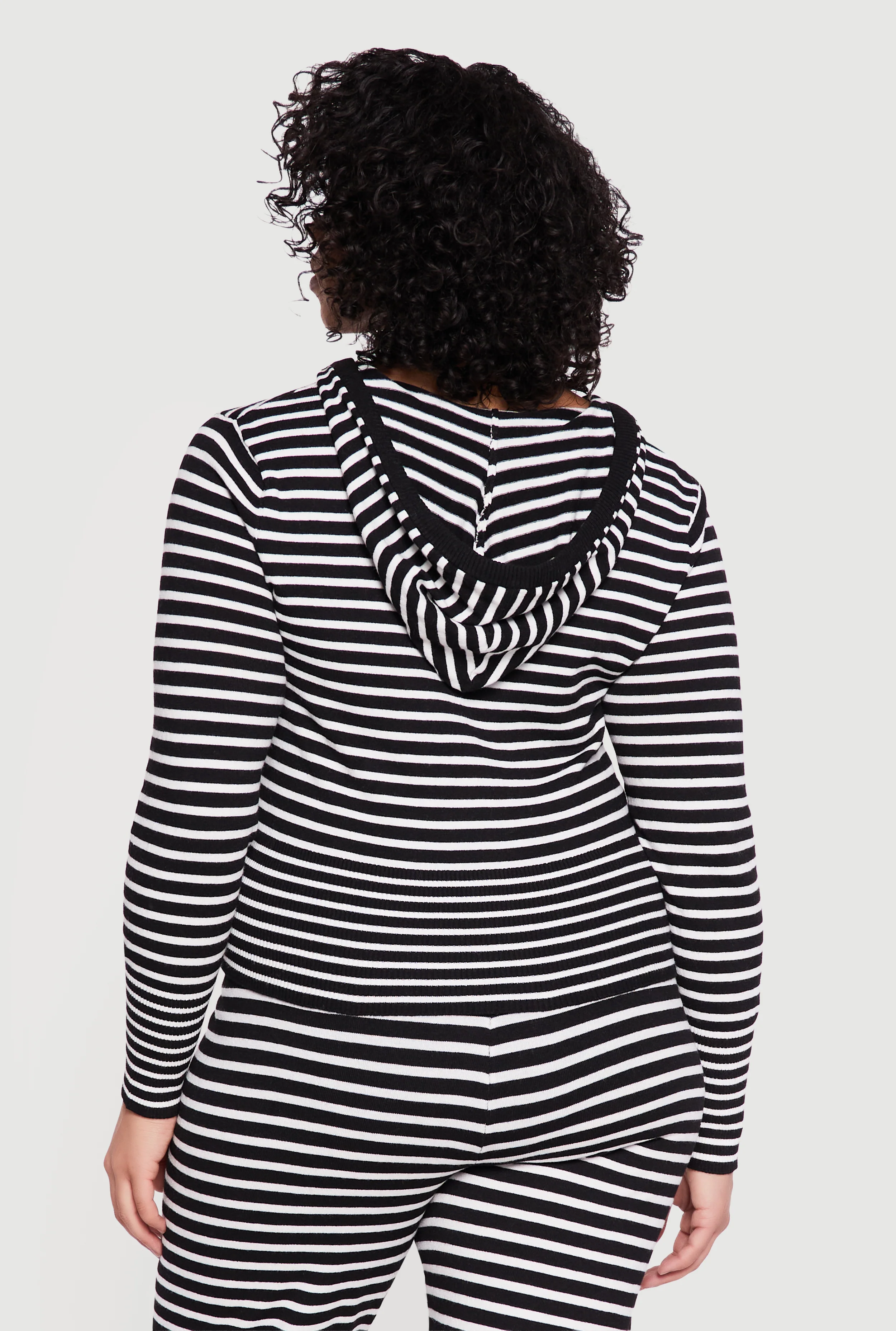 Plus Size Almost Famous Striped Rib Knit Zip Front Hoodie - Image 5