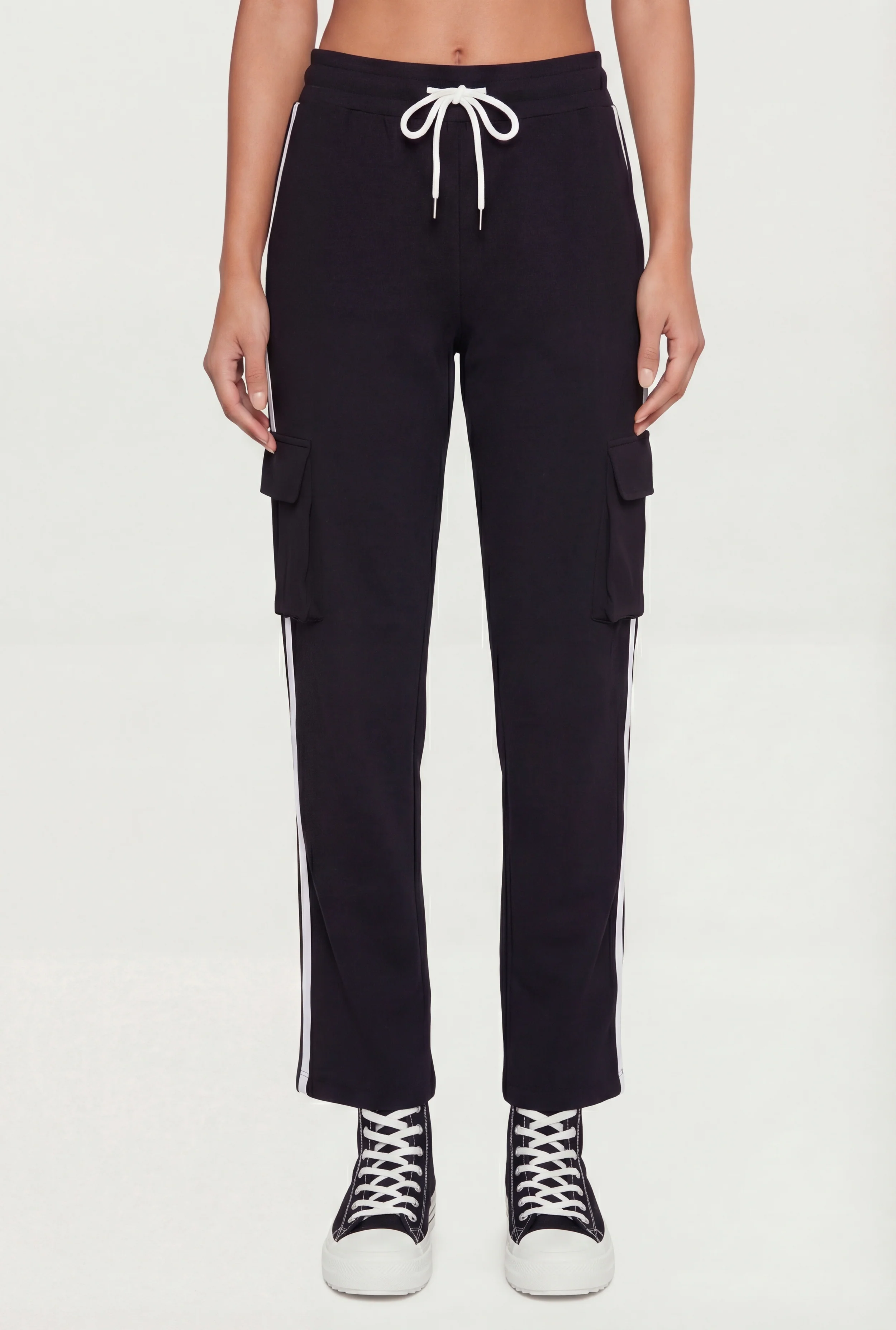 Varsity Stripe Side Drawstring Waist Cargo Track Pants - Image 3