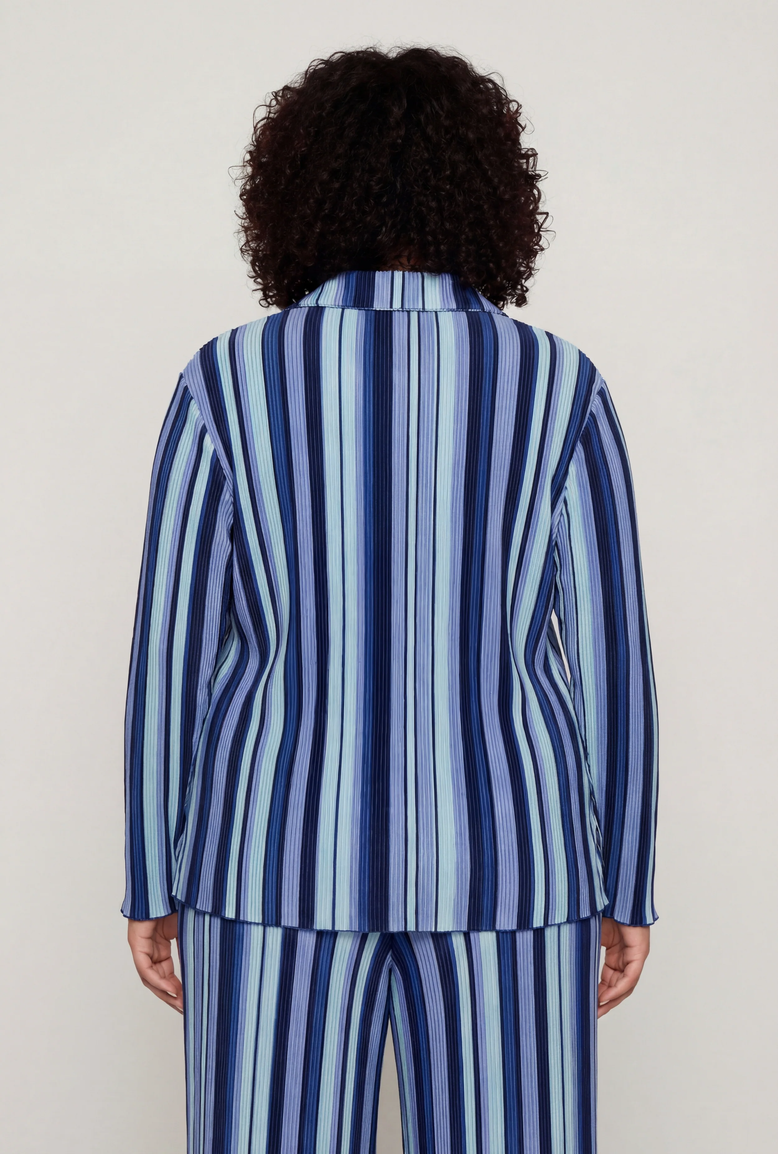 Plus Size Striped Plisse Long Sleeve Button Front Shirt - Image 5