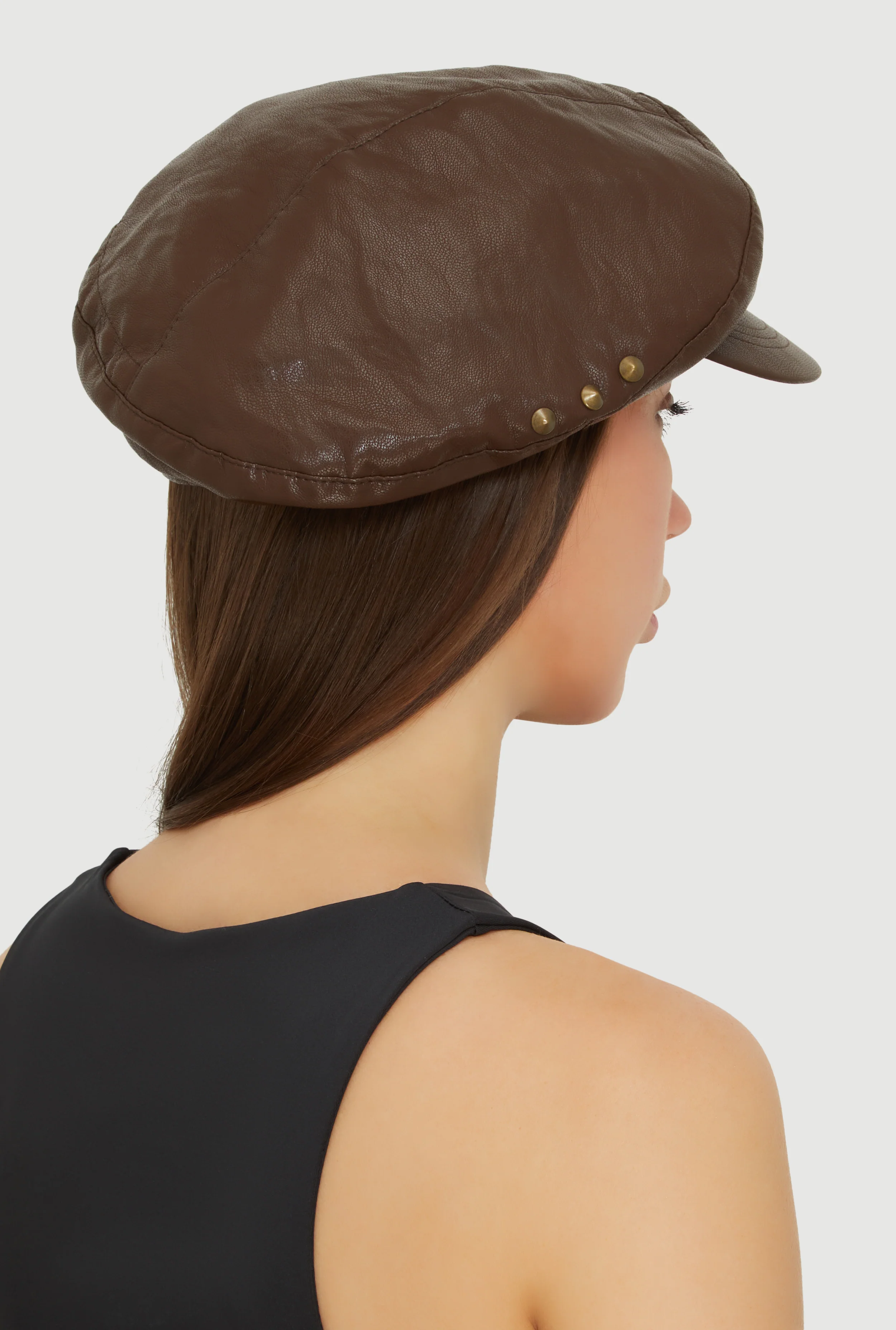 Faux Leather Slouchy Cabbie Hat - Image 3