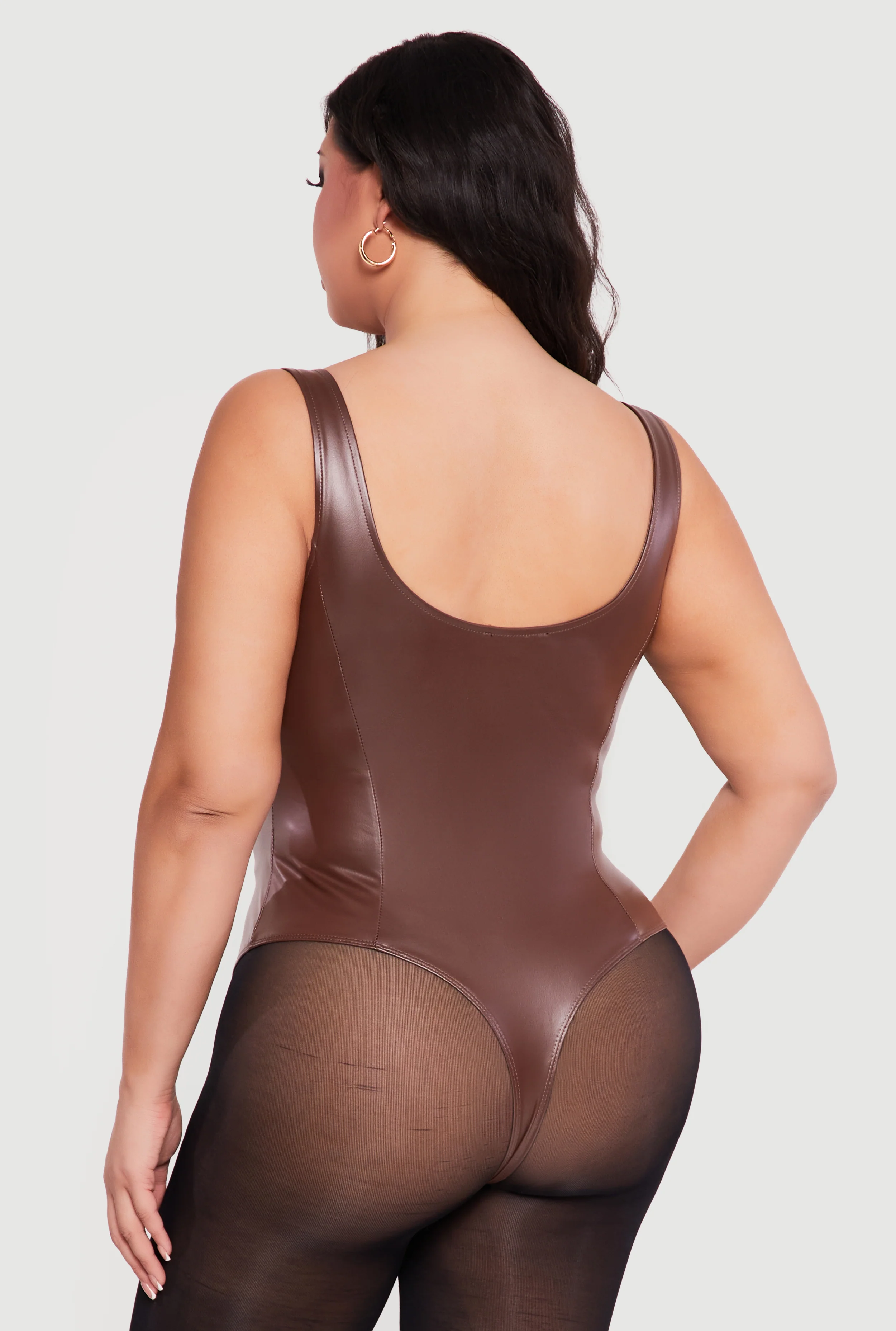 Plus Size Faux Leather Notch Neck Corset Bodysuit - Image 5