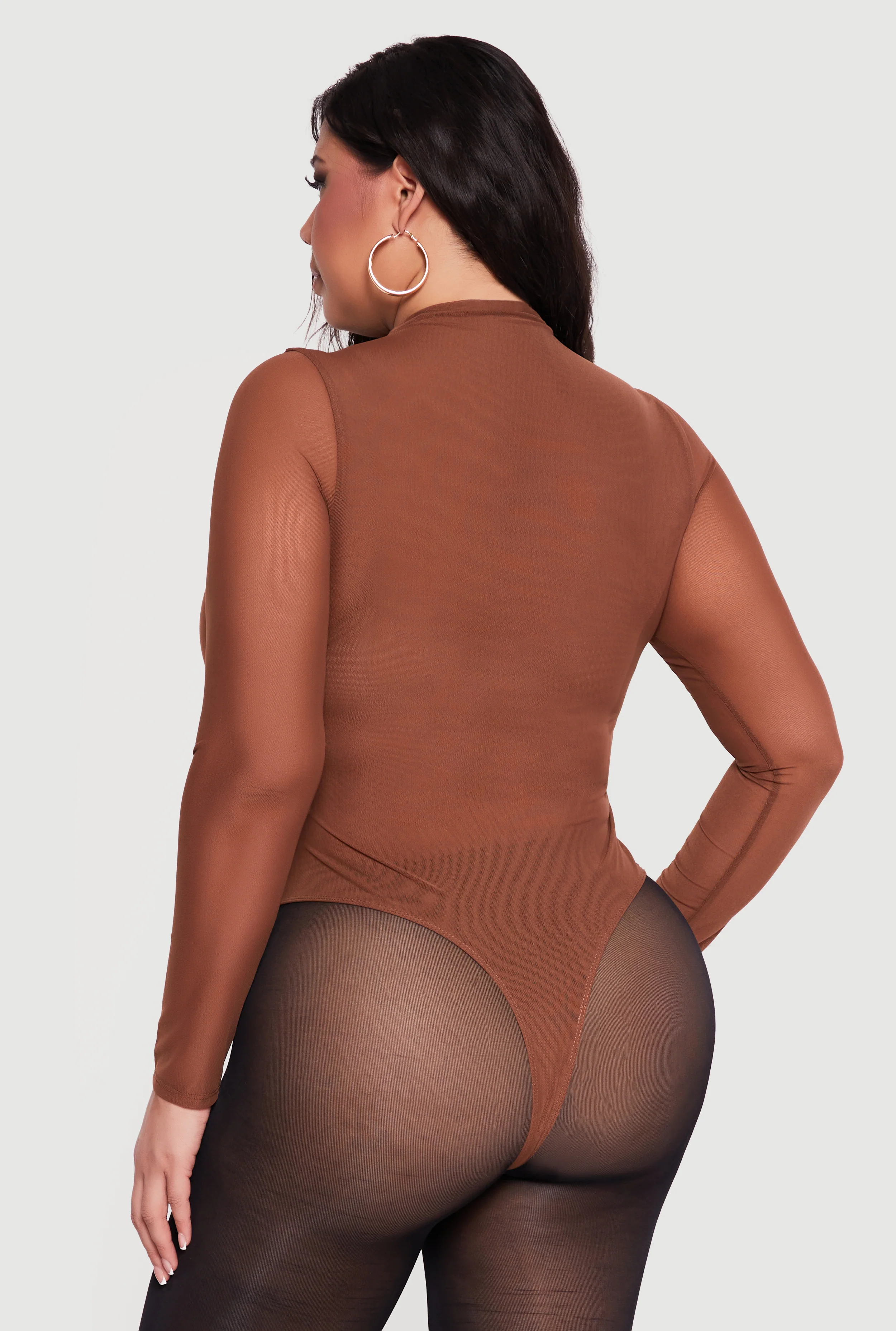 Plus Size Mesh High Neck Long Sleeve Bodysuit - Image 5