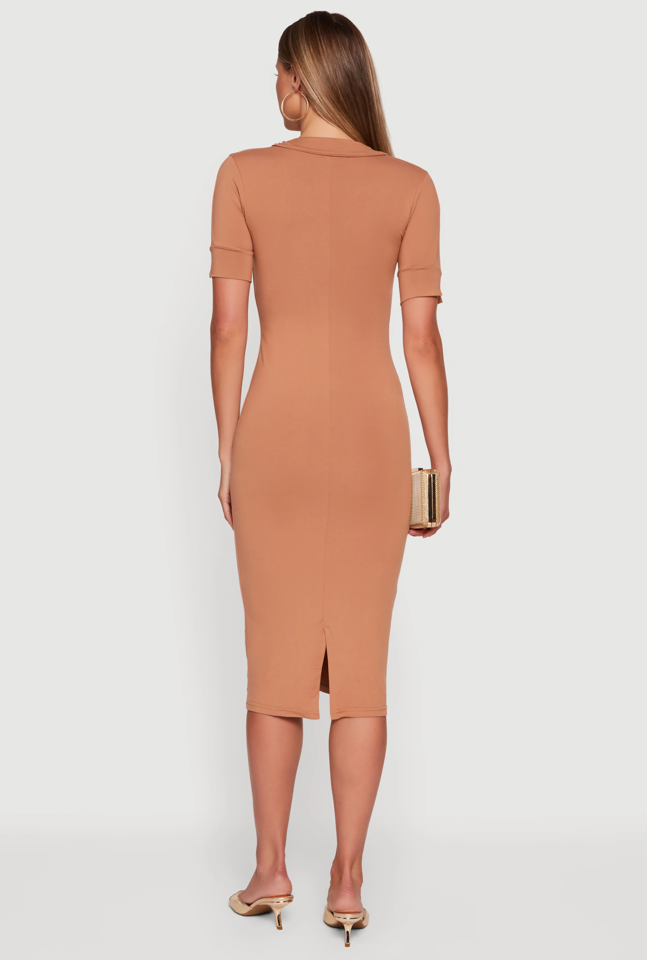 Short Sleeve Button Front Midi Dress - Image 3