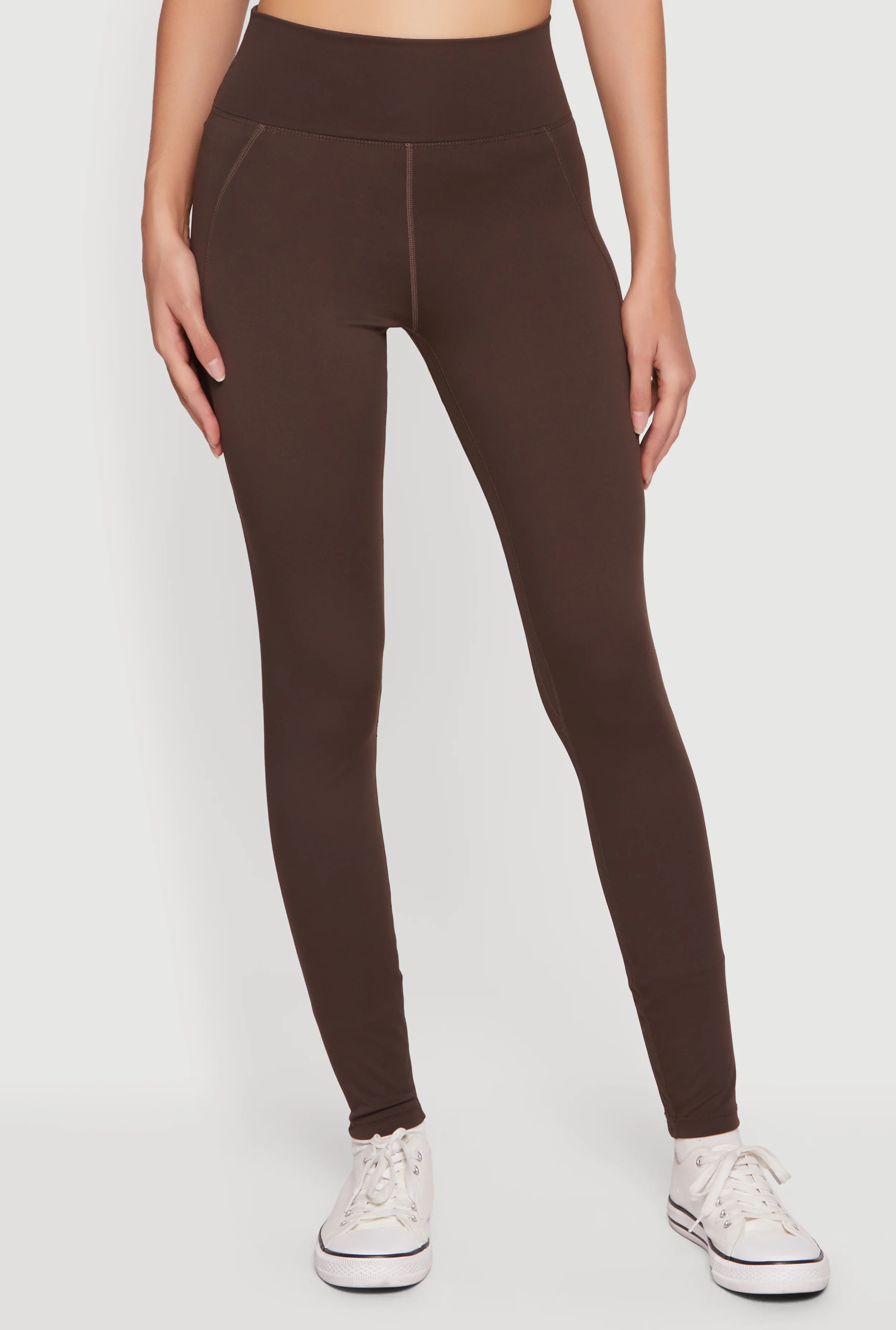 Solid High Waisted Pull On Leggings - Image 3