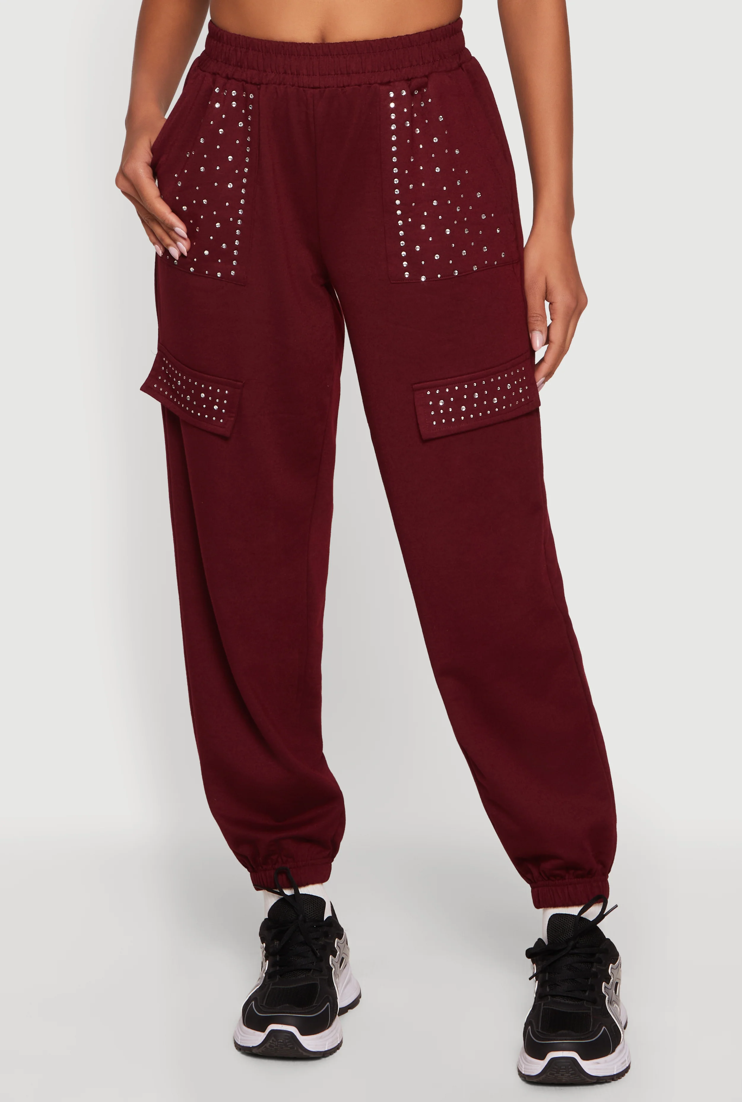 High Waisted Rhinestone Detail Joggers - Image 3