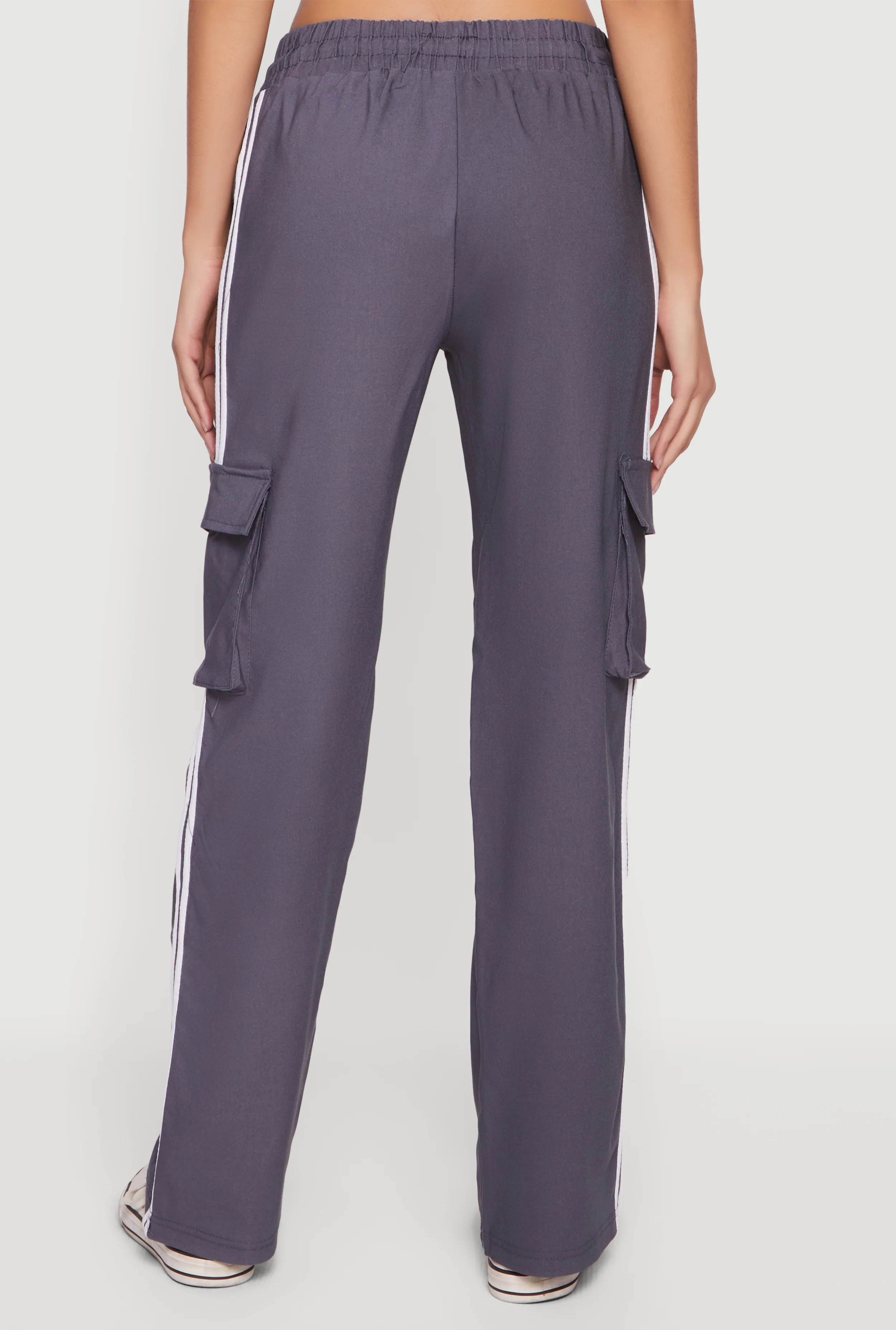 Varsity Stripe Side Drawstring Waist Cargo Track Pants - Image 5