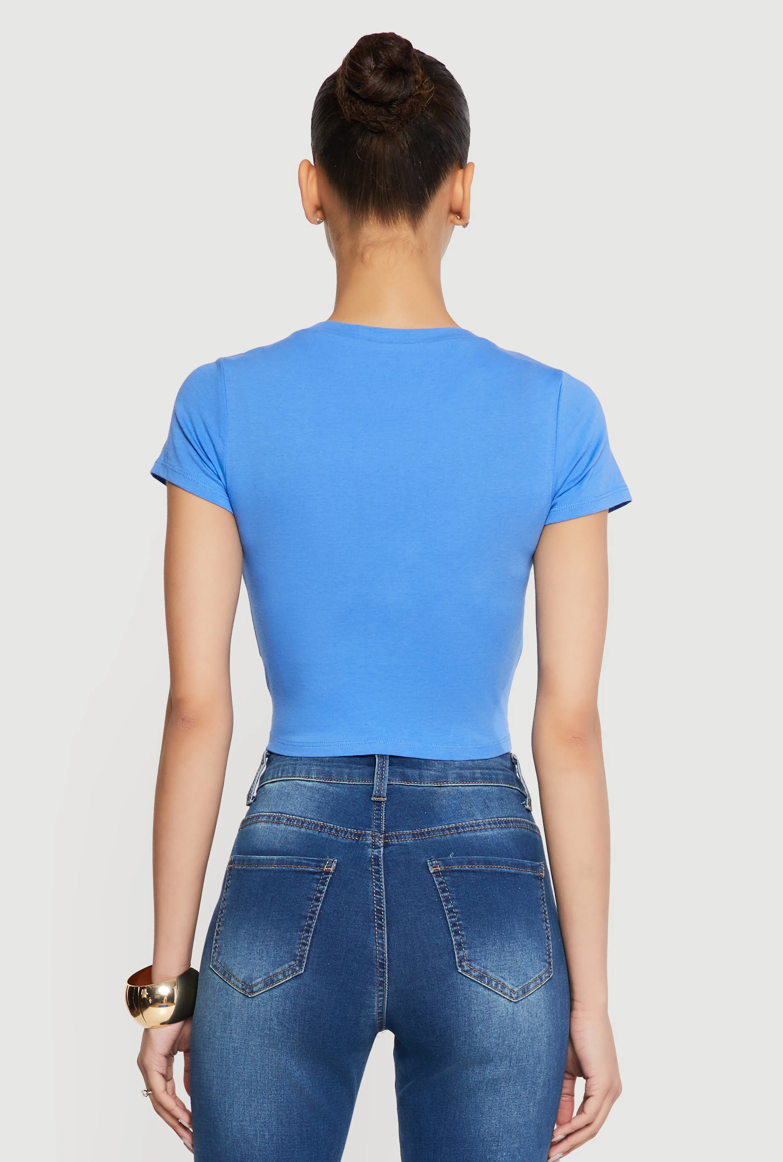 Short Sleeve V Neck Crop Top - Image 5