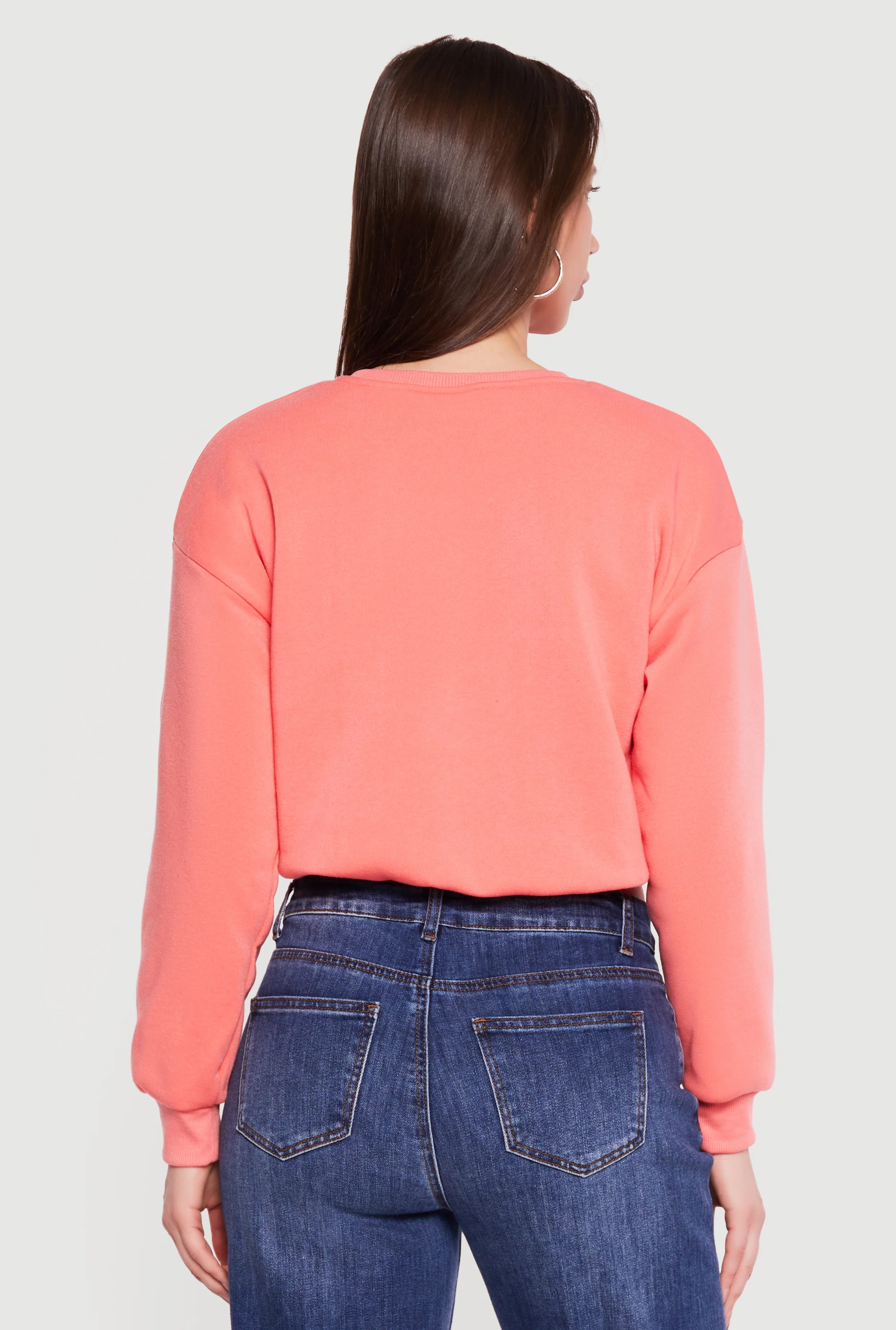 Long Sleeve Crew Neck Bubble Hem Cropped Sweatshirt - Image 5
