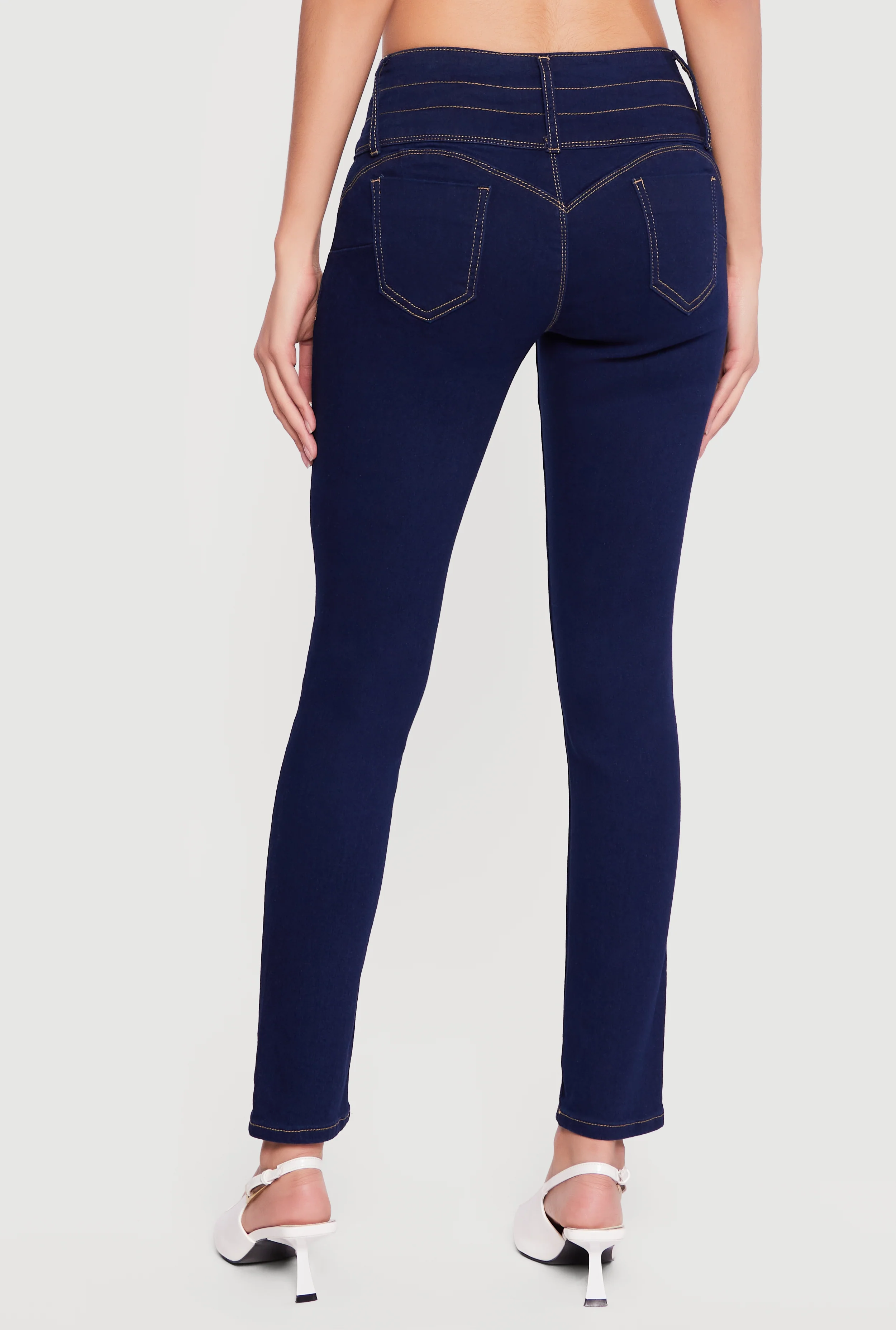 Mid Rise 4 Button Skinny Jeans - Image 5