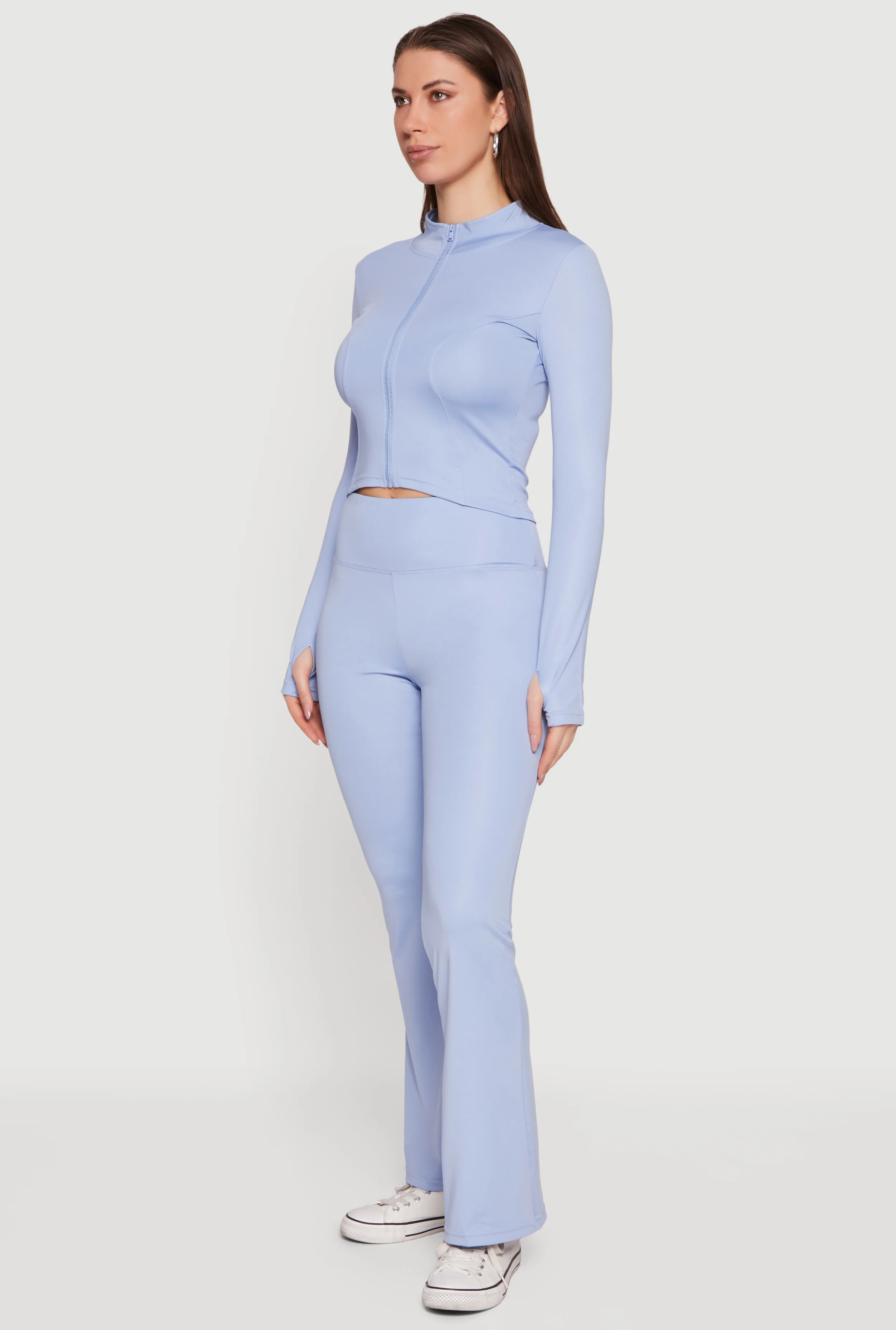 Cropped Mock Neck Zip Front Jacket with Thumb Holes - Image 3