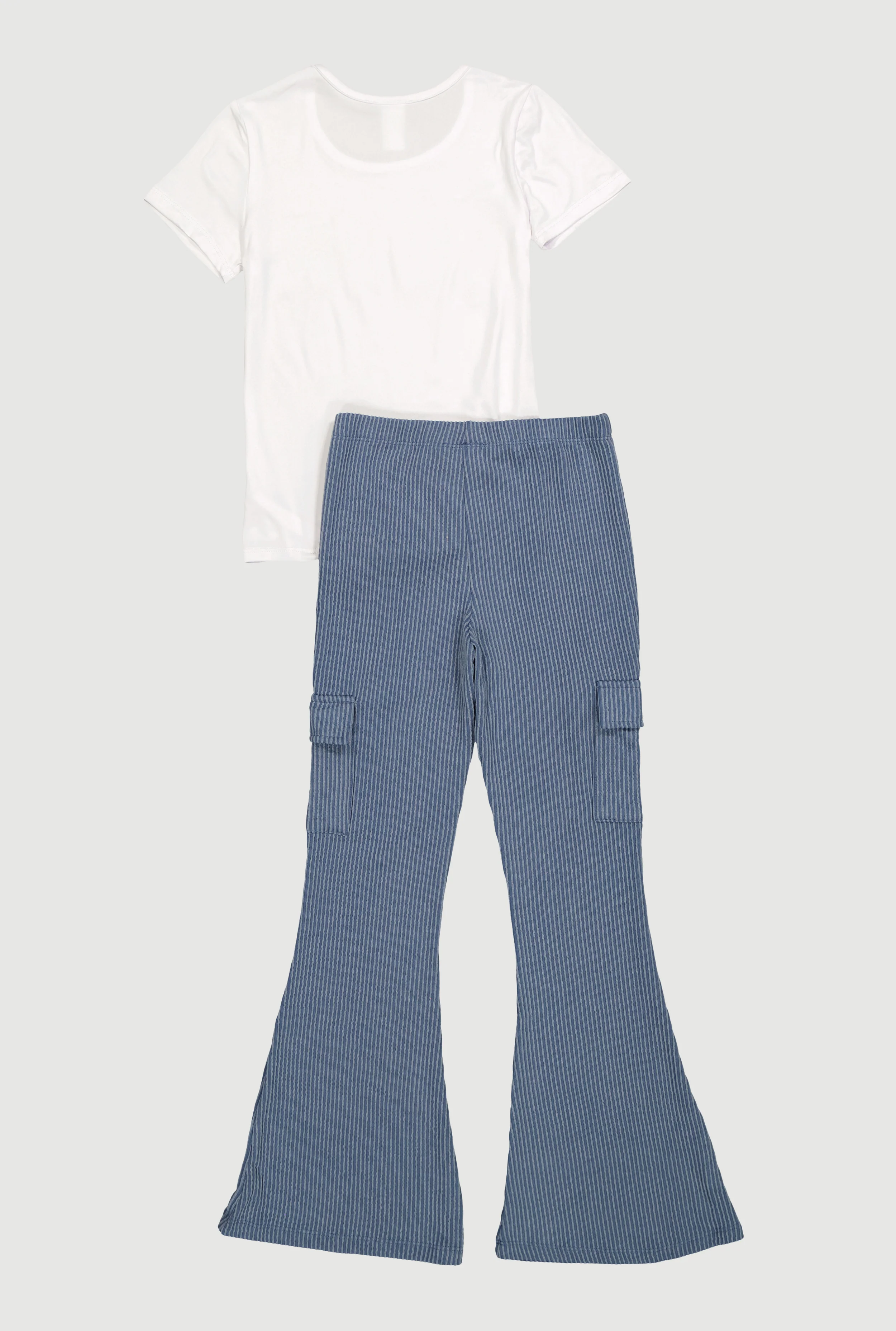 Girls Rhinestone Love Tie Front Tee and Cargo Flare Pants - Image 3