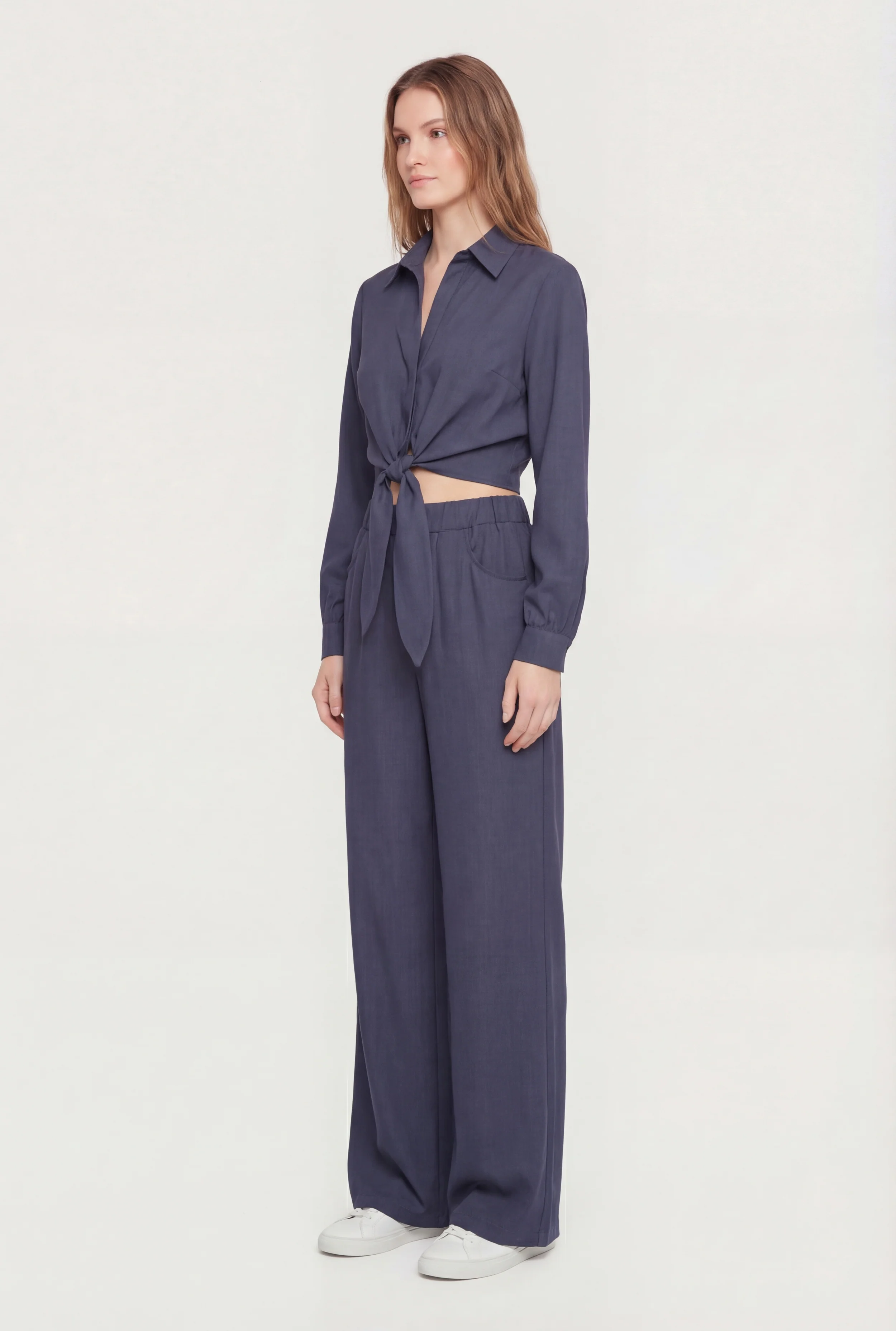 Open Tie Front Long Sleeve Crop Top - Image 3