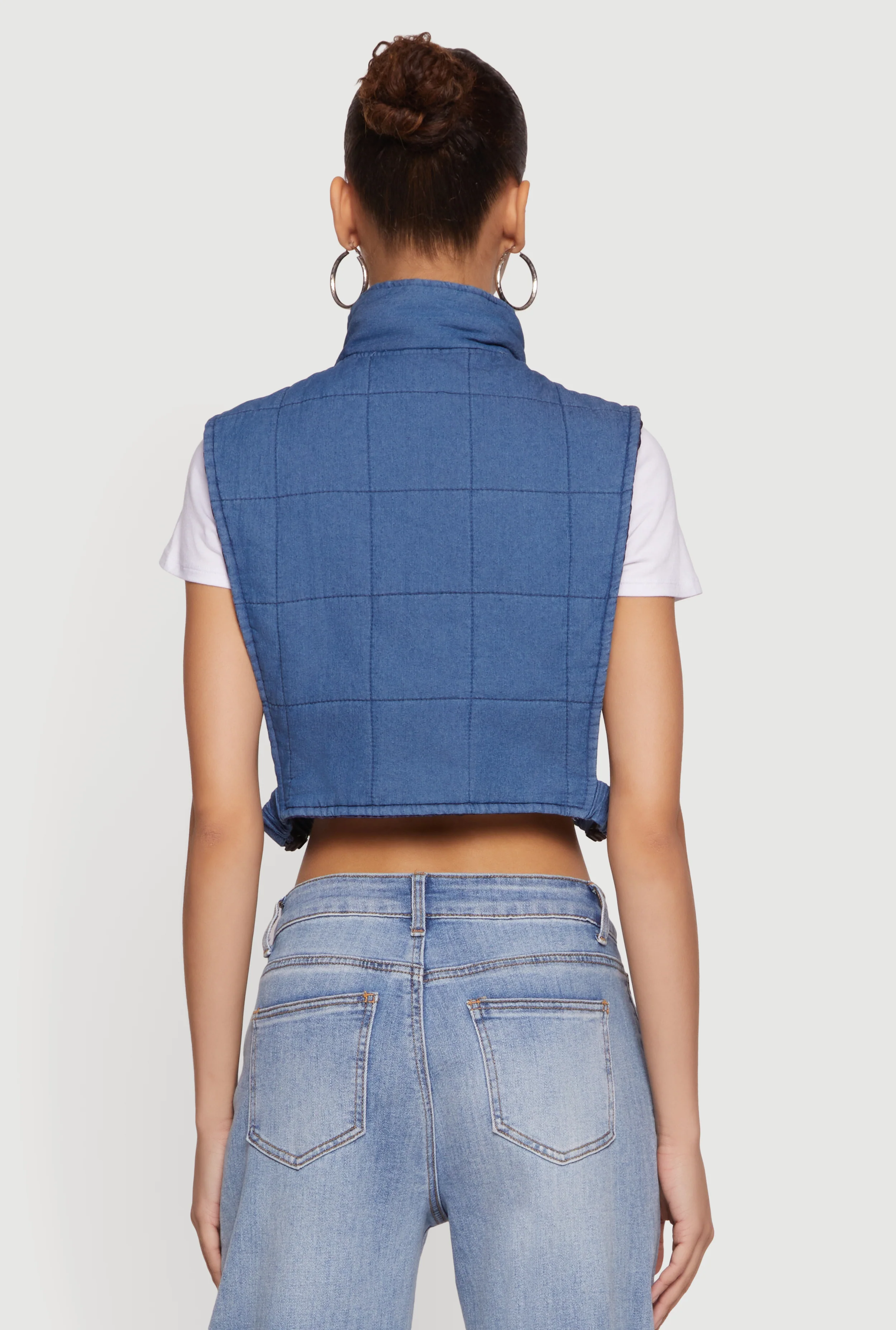 Quilted Zip Front Mock Neck Cargo Vest - Image 5
