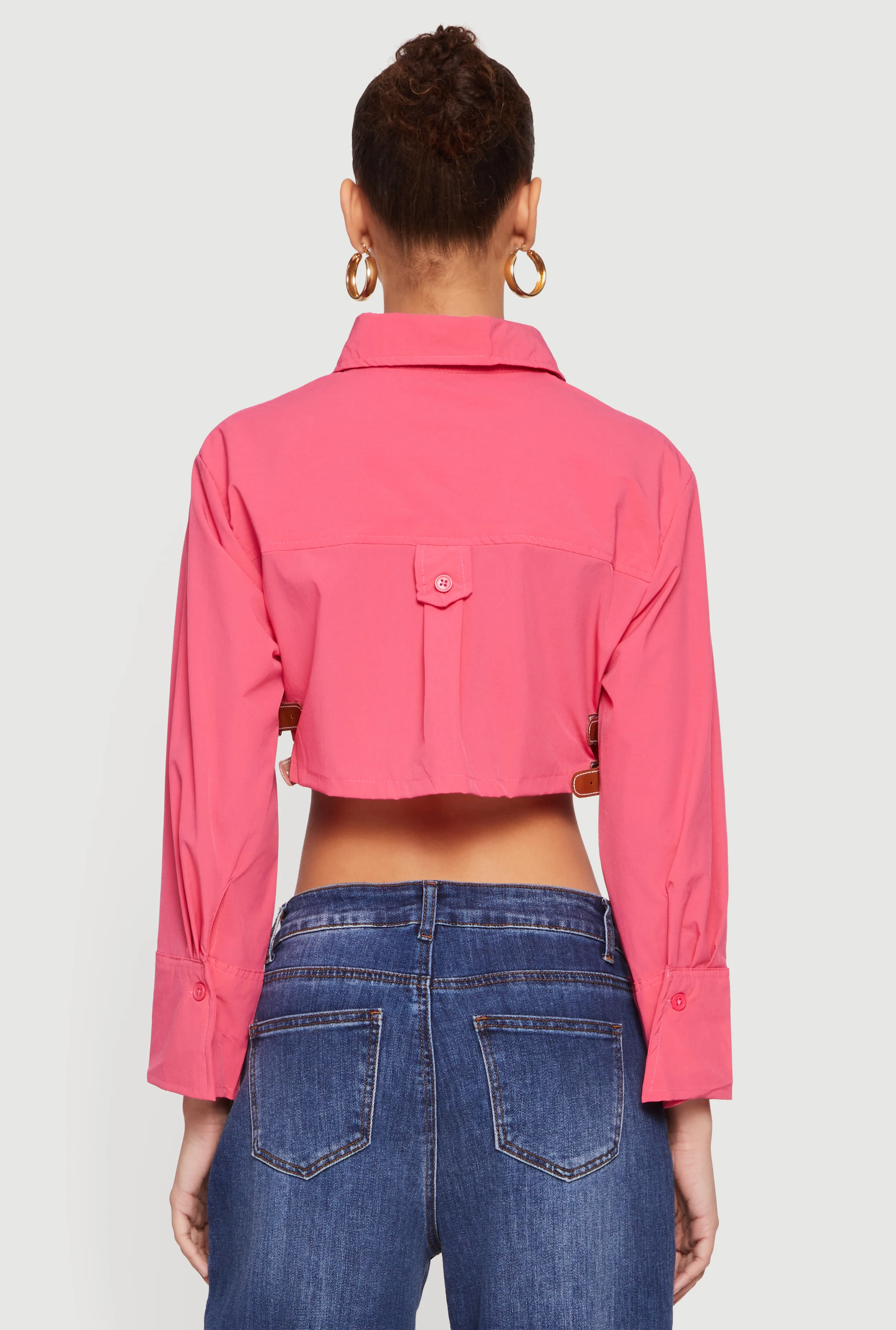 Buckle Detail Button Front Cropped Blouse - Image 5