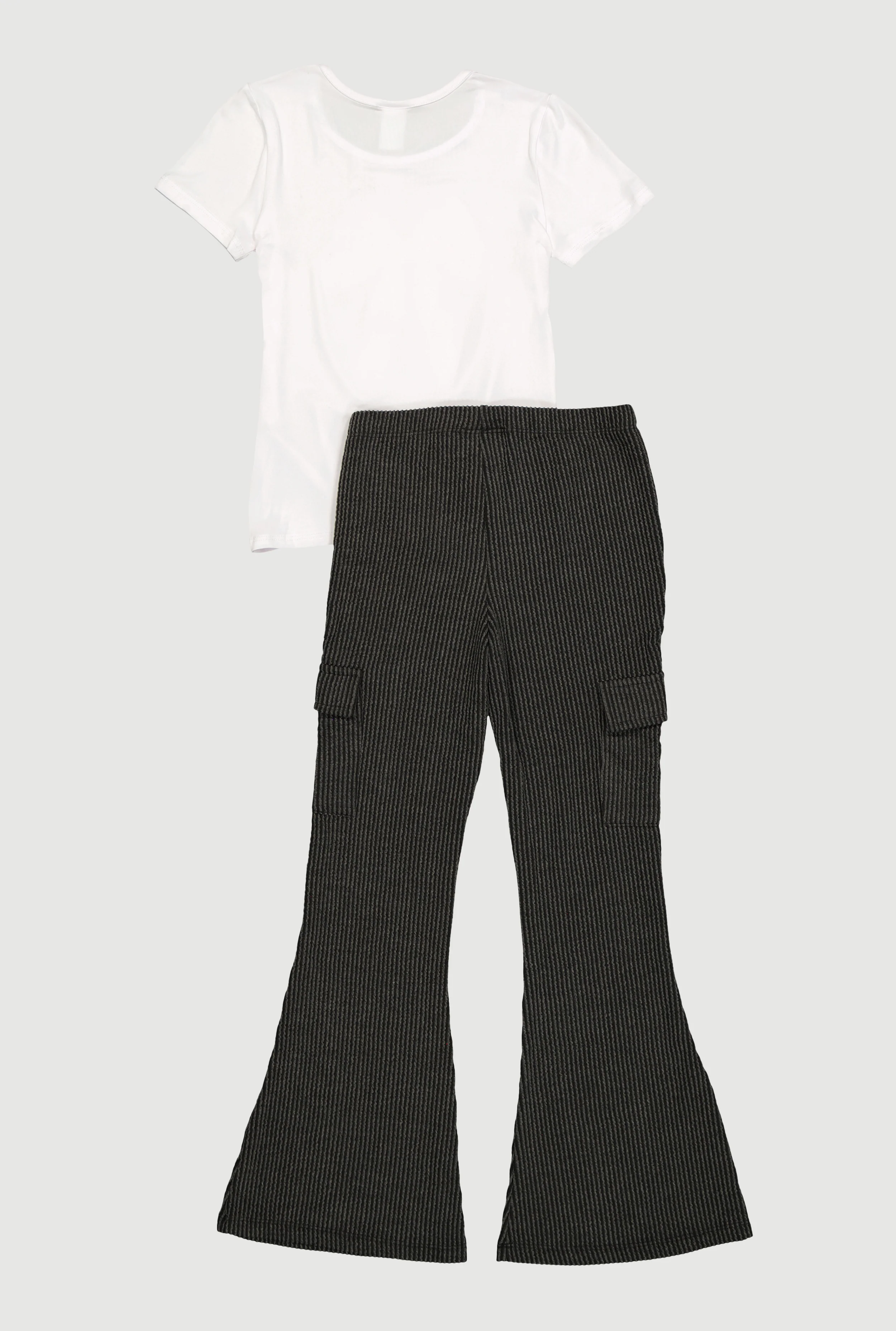 Girls Foil Screen Bow Graphic Tie Front Tee and Flare Pants - Image 3