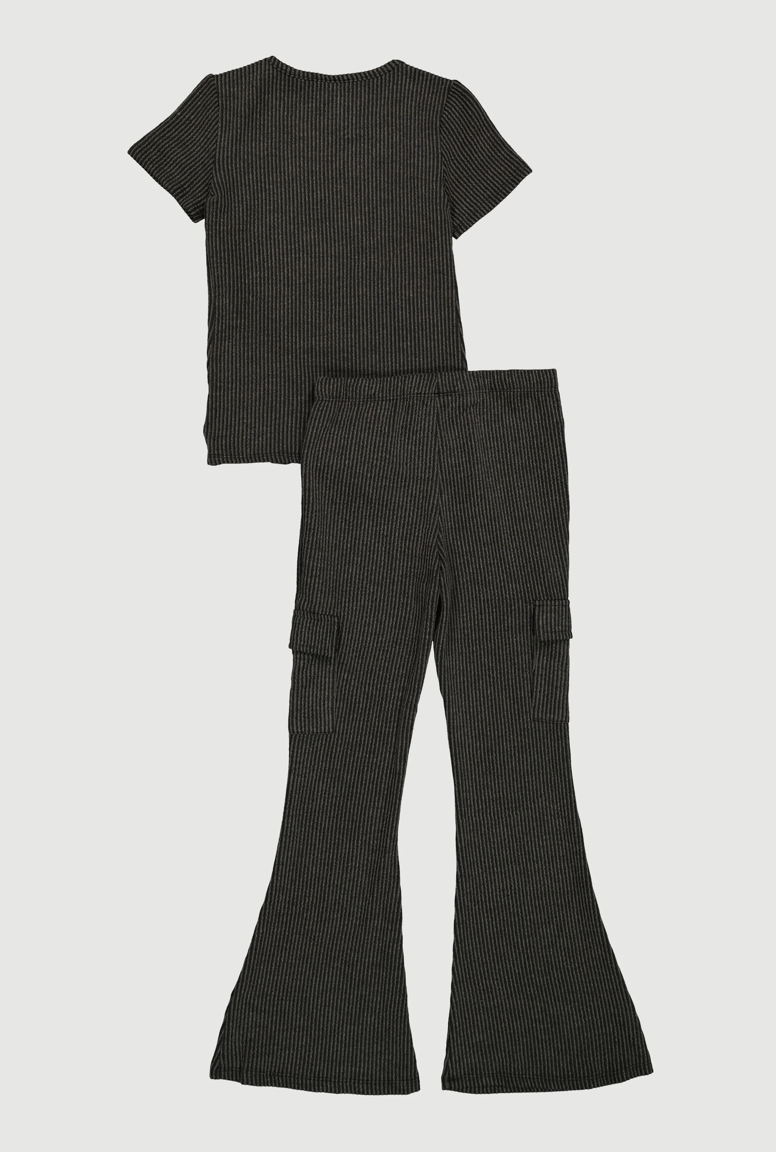 Girls Tie Front Tee with Blessed Necklace and Flare Pants - Image 3