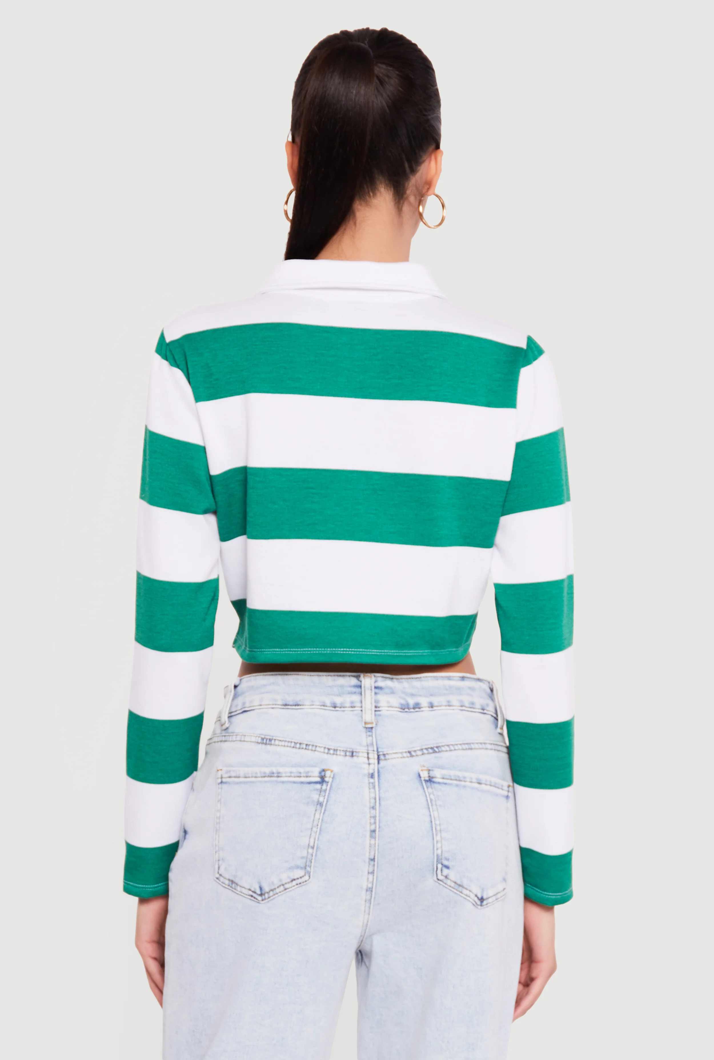 Almost Famous Striped Long Sleeve Cropped Polo Top - Image 5