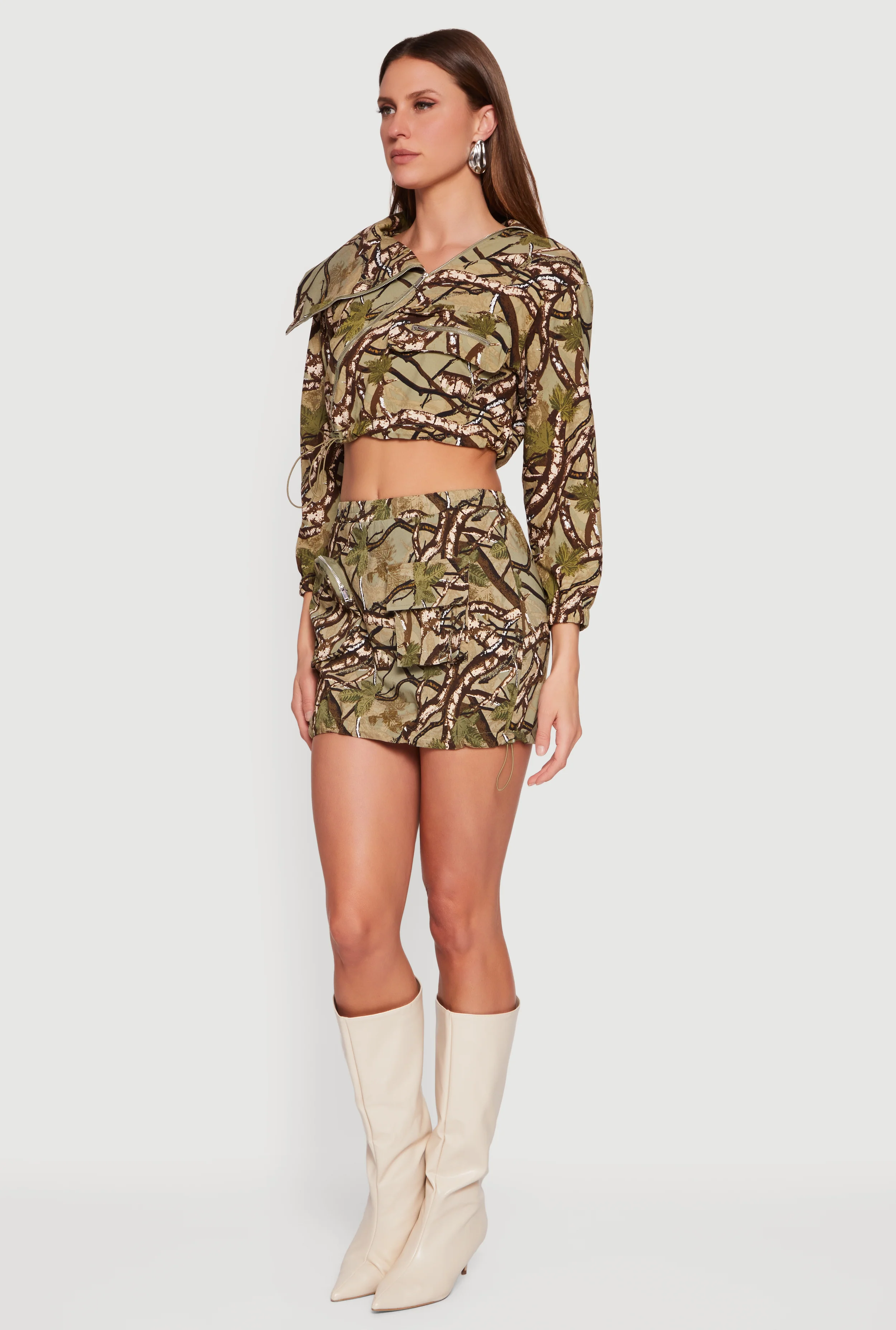 Asymmetrical Zip Front Cropped Jacket - Image 3