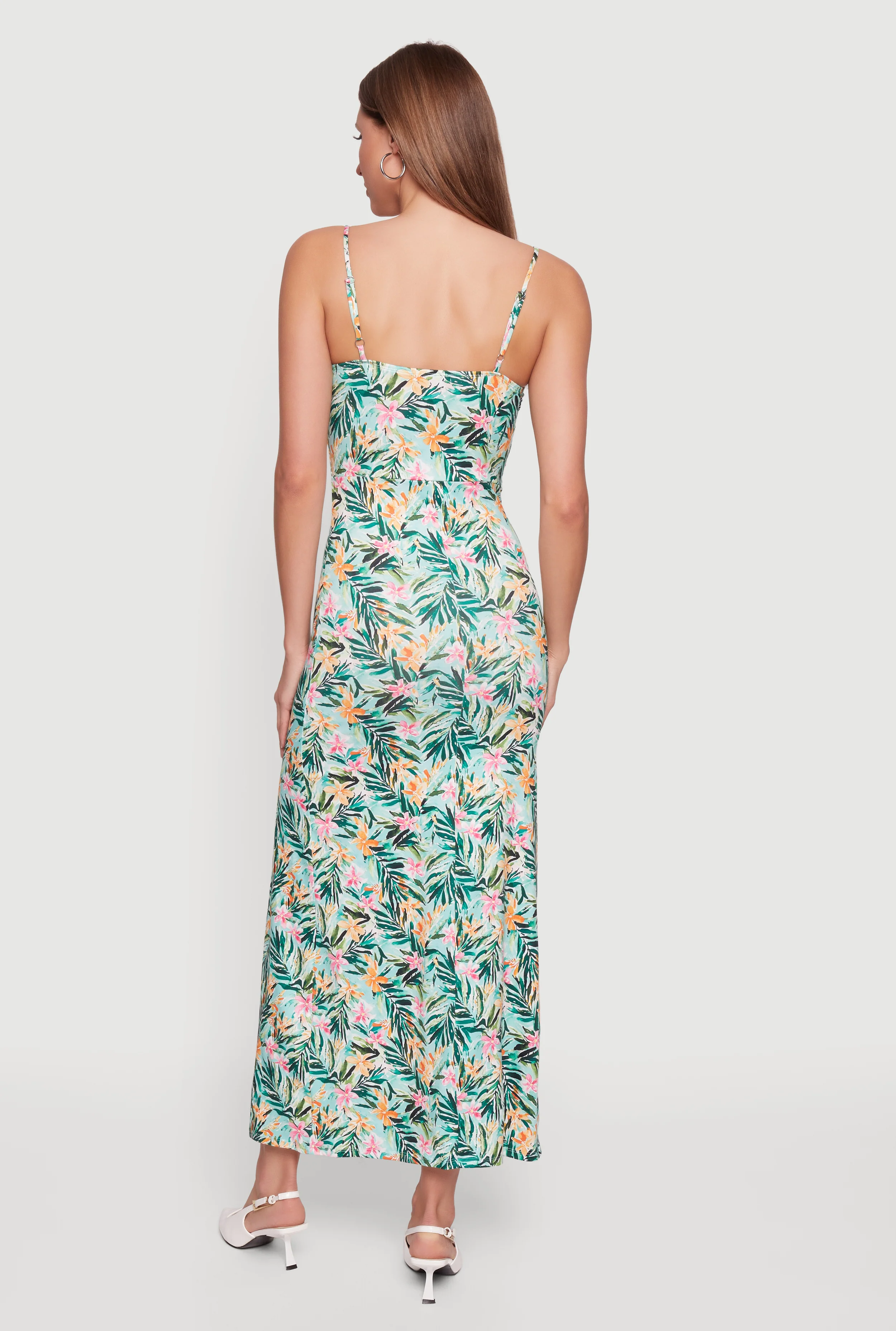 Floral Print Front Slit Bustier Maxi Dress - Image 3